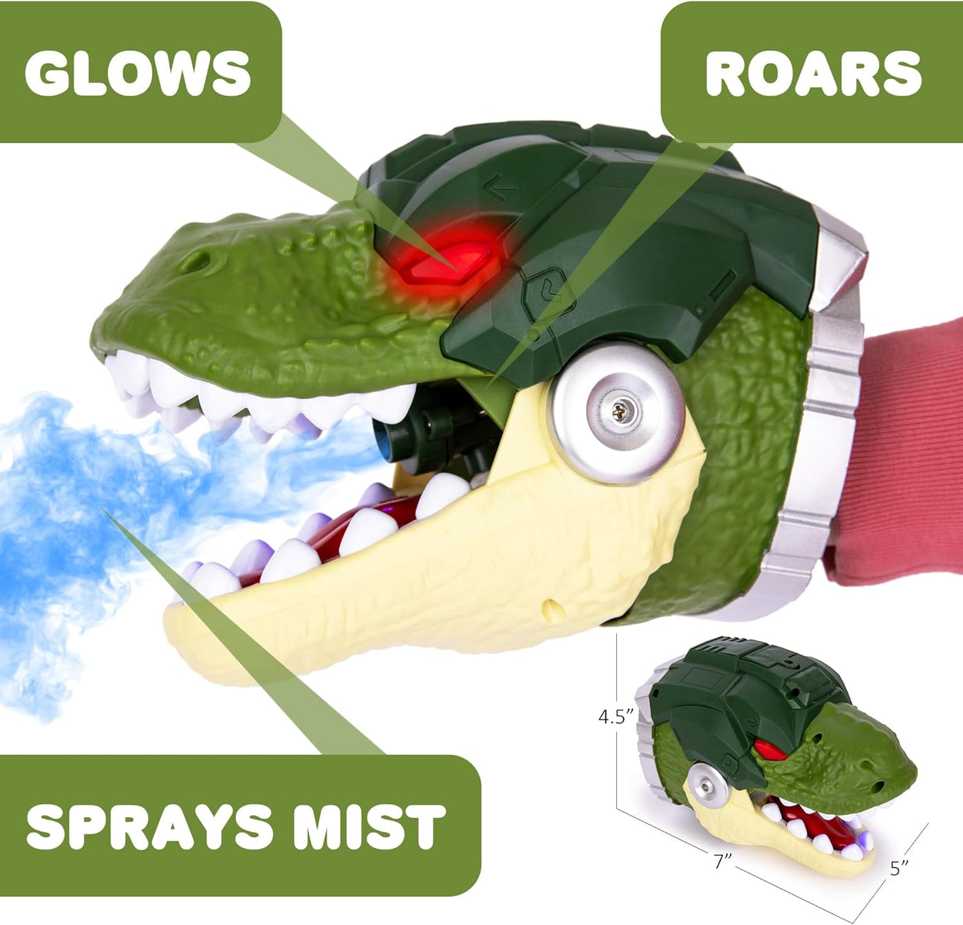 Dinosaur Glove Toy with Spray - 1 PC Dino Toy - Unique Trex Dinosaur Toy with Misting Action, Light-Up Eyes, and Roaring Sound