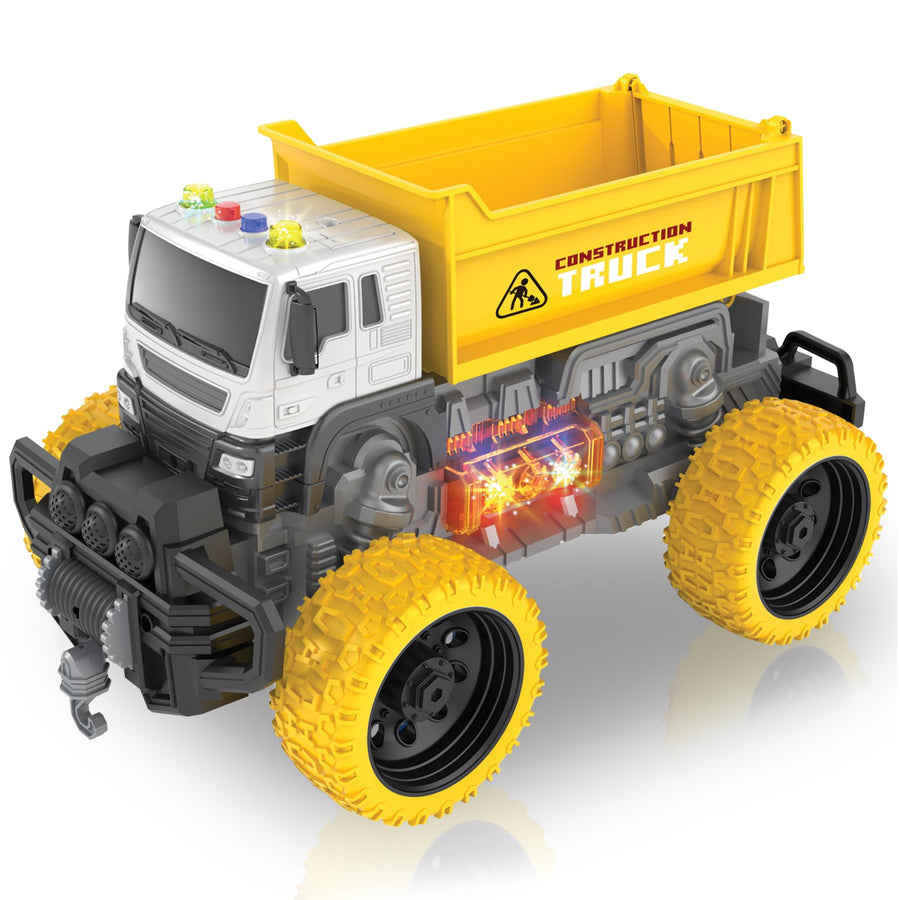 Large Dump Truck Toy for Kids - Big Dump Truck Toy with Giant Yellow Wheels Features Sounds & Lights