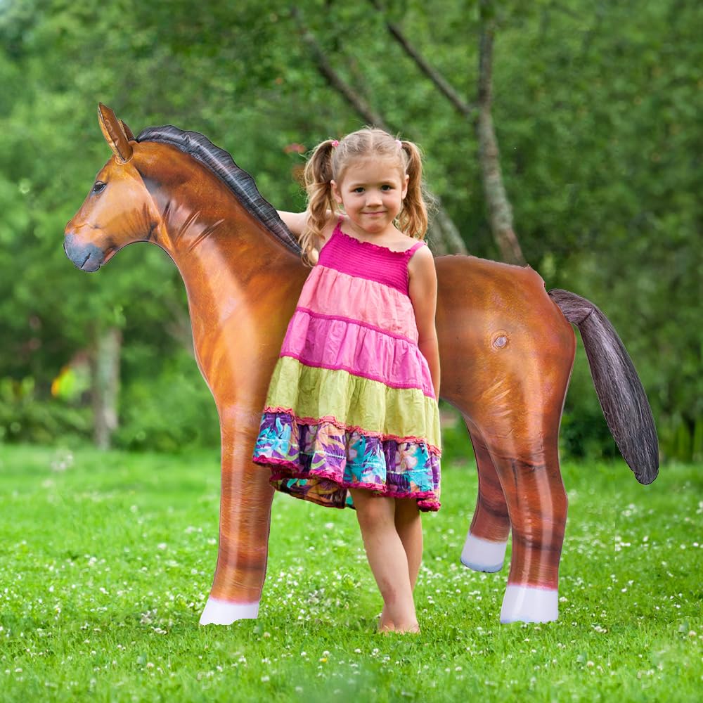 Inflatable Horse Party Decoration - 1 Piece - 38 Inch Blow Up Horse in Brown and Black - Western Themed Party Supplies