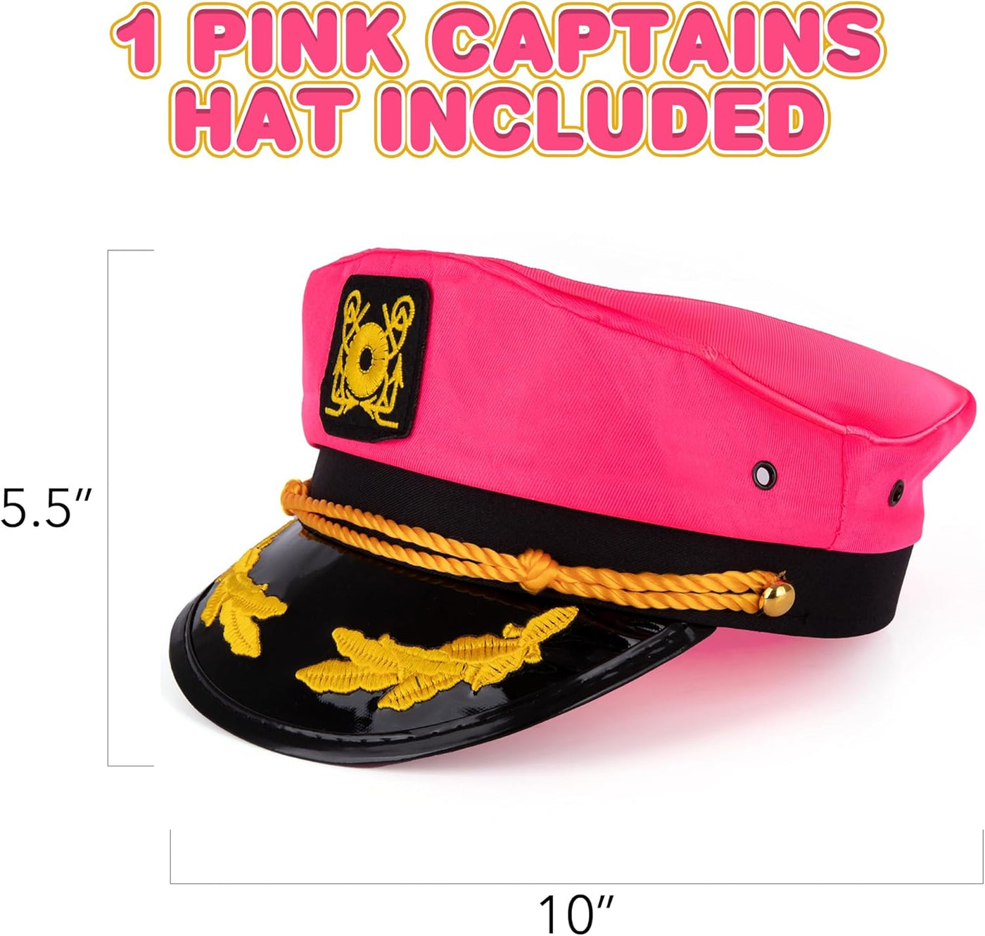 Unisex Pink Captains Hat - 1 PC Adjustable Captain Hat - Pink Boat Captains Hat for Halloween Costume with Snapback Closure