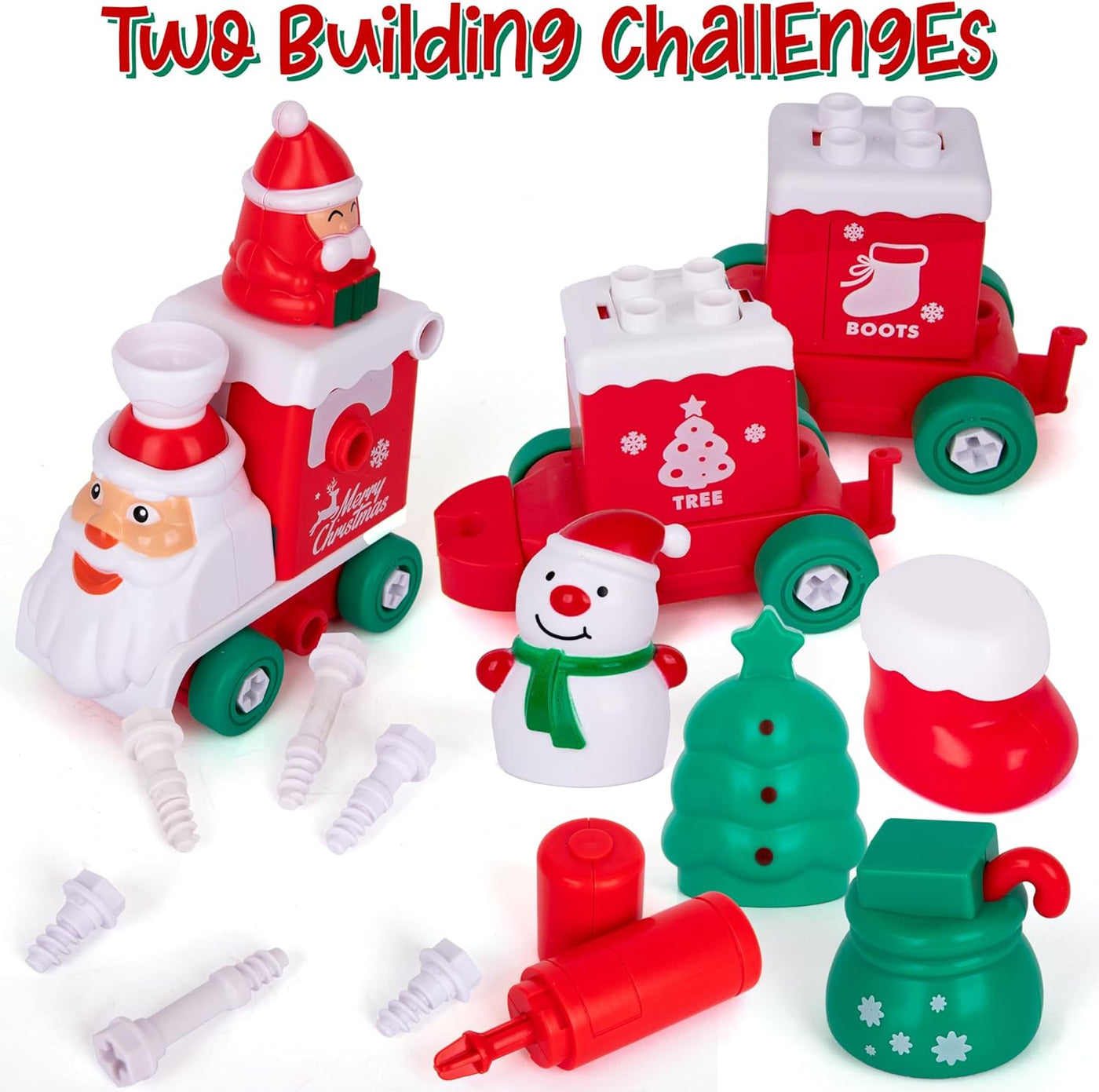 2 in 1 Transforming Santa Train - 73-Piece Robot Santa Toy with STEM Building Feature