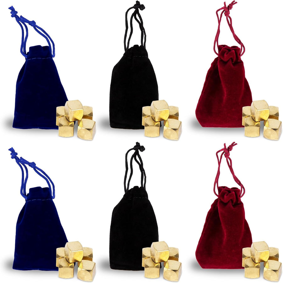 Metal Jacks Game (Kugelach) - Set of 6 - includes 5 Metal Cubes in Each Velvet Bag - Five Stones Jax Game for Kids and Adults