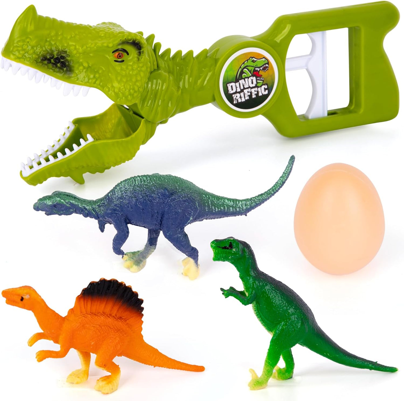 Dinosaur Grabber Toy for Kids - 5-Piece Kids Grabber Set - Includes 1 Toy Dinosaur Grabber and 4 Small Dinosaur Figurines to Grab