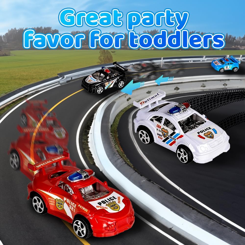 Pullback Mini Police Toy Cars for Kids, Set of 12, Pull Back Racers in Assorted Colors, Police Birthday Party Favors for Boys and Girls, Goodie Bag Fillers, Small Game Prizes