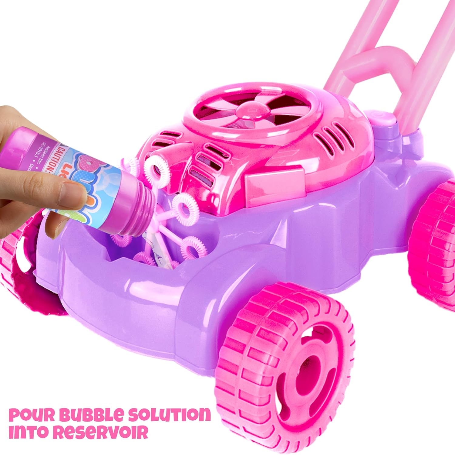 Bubble Lawn Mower for Kids, Electronic Outdoor Push Bubble Blower with Refills