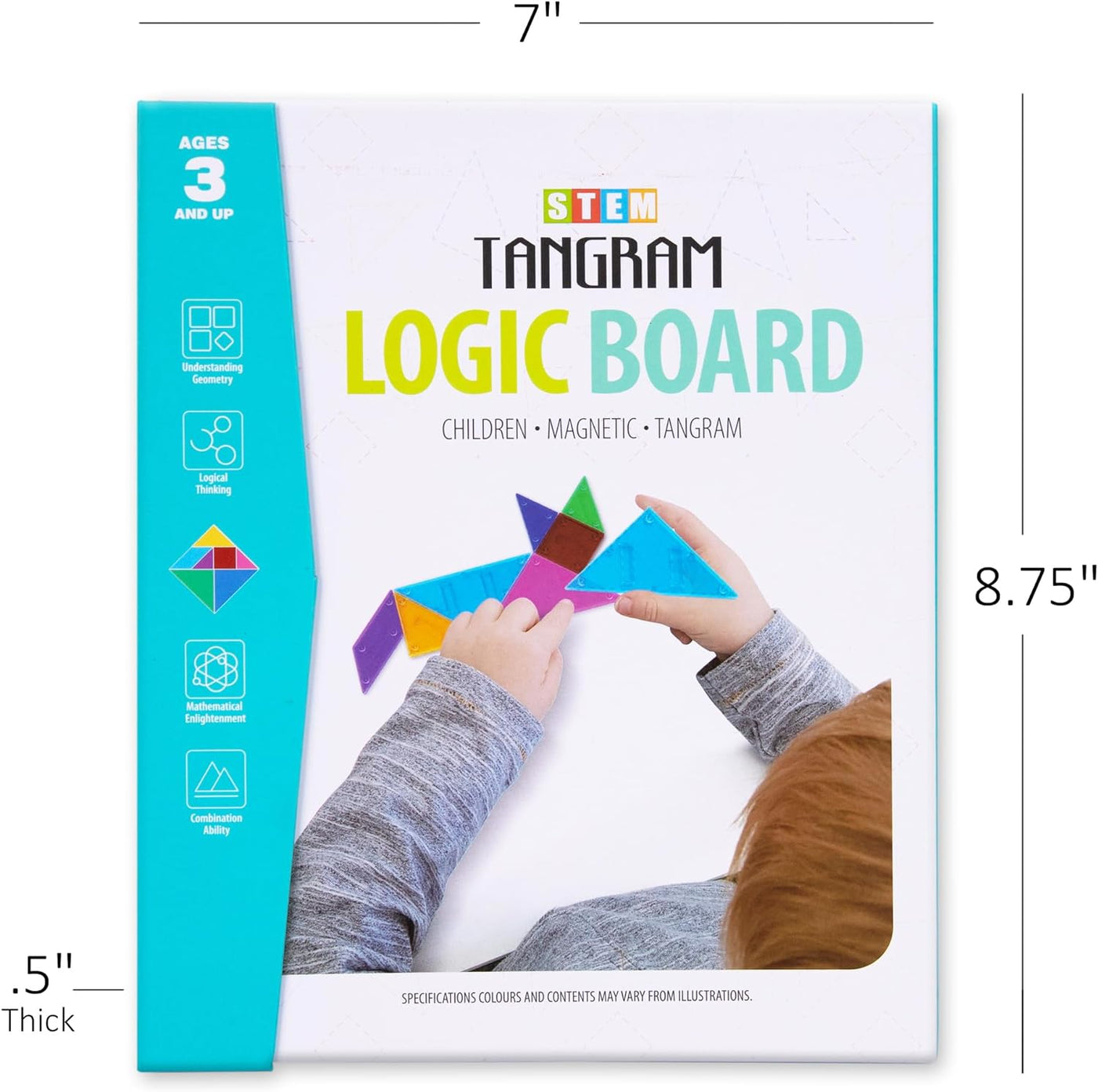 Travel Tangram for Kids - Magnetic Tangram Puzzle Set with 7 Magnetic Tiles, Booklet with 96 Challenges, and Portable Book Cover