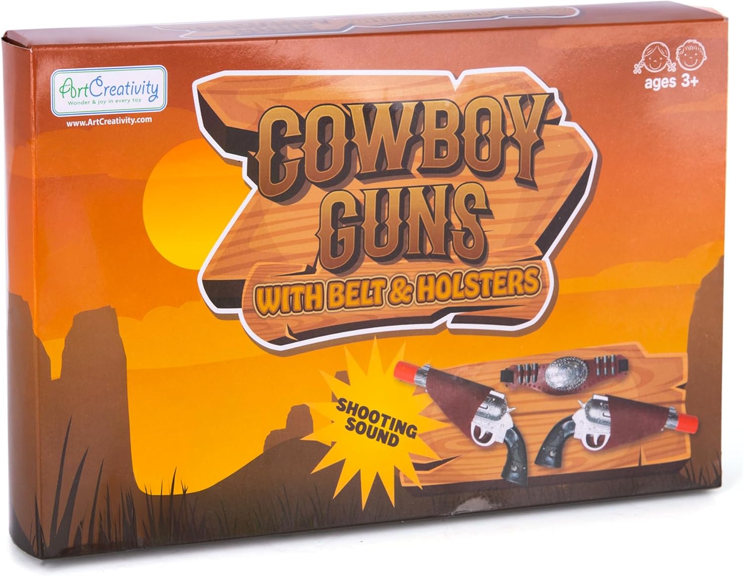 Cowboy Gun Belt and Holster - Cowboy Holster Set Includes 2 Toy Guns with Sound, Toy Gun Holster, Brown Western Belt, and 6 Fake Bullets