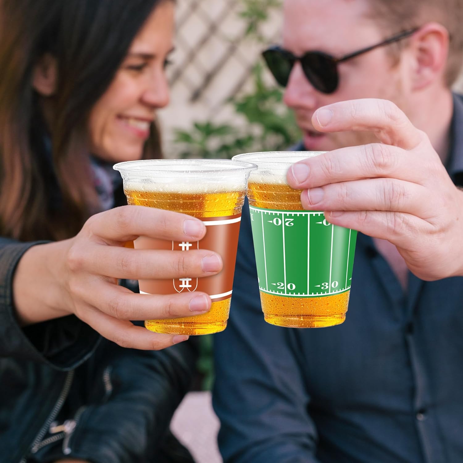 50 Pcs 16oz Football Party Cups - Superbowl Football Theme Cups Party Supplies - Football Disposable Plastic Party Cups - 2 Designs for Football Birthday Party Table Decorations