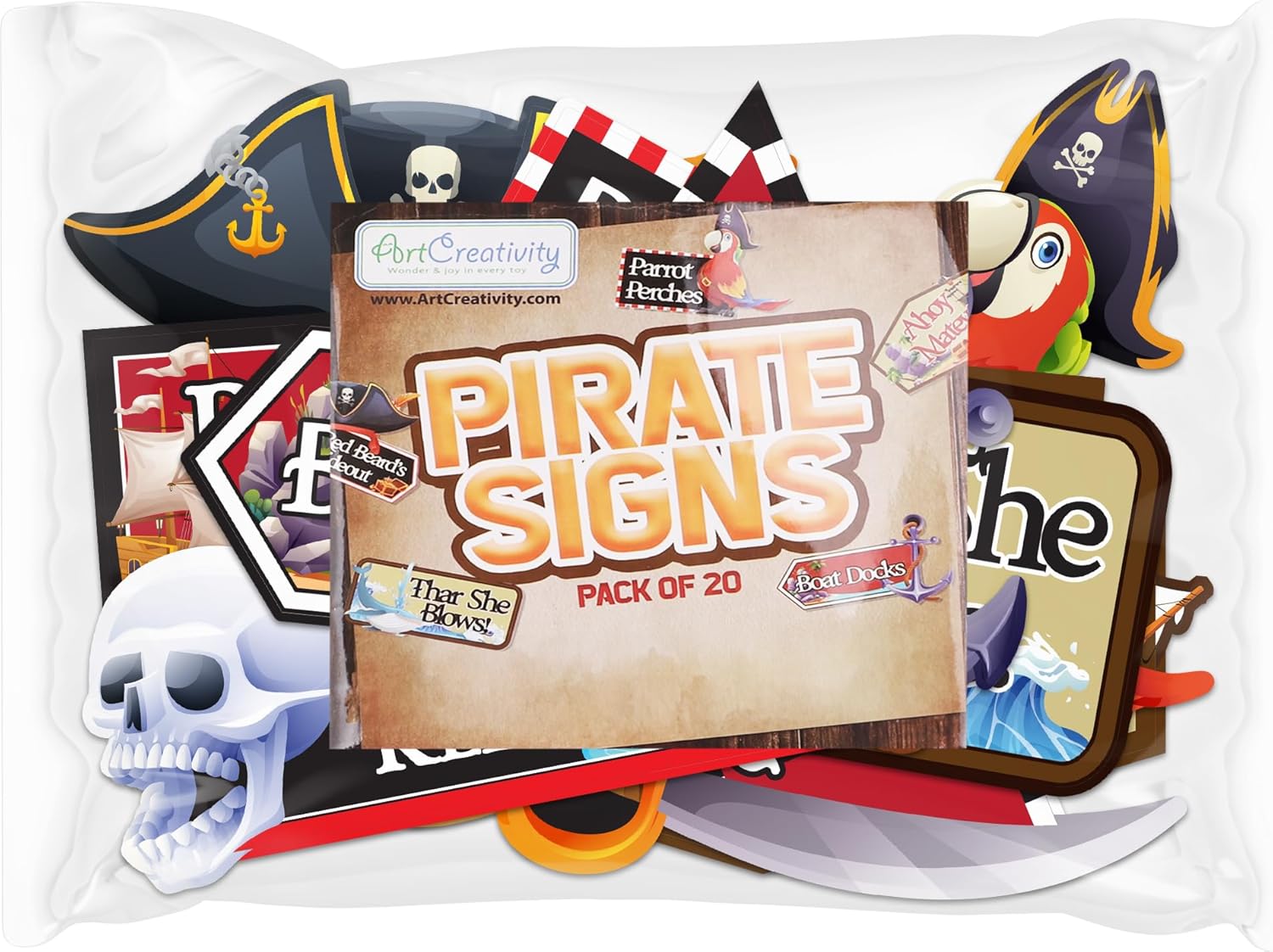 Pirate Signs - 20 Pack - Pirate Theme Party Decor Supplies - Funny Pirate Skull Decorations & Directional Signs