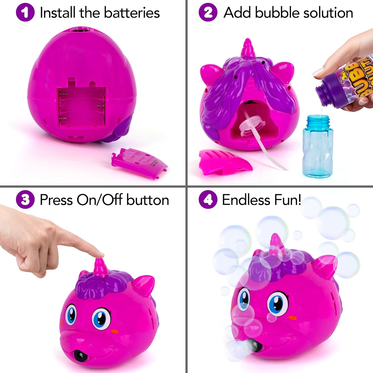 Unicorn Bubble Machine for Kids, Set of 2, Bubble Blower with Bubble Solution Included, Pink & Purple Unicorn Bubble Toys for Girls & Boys