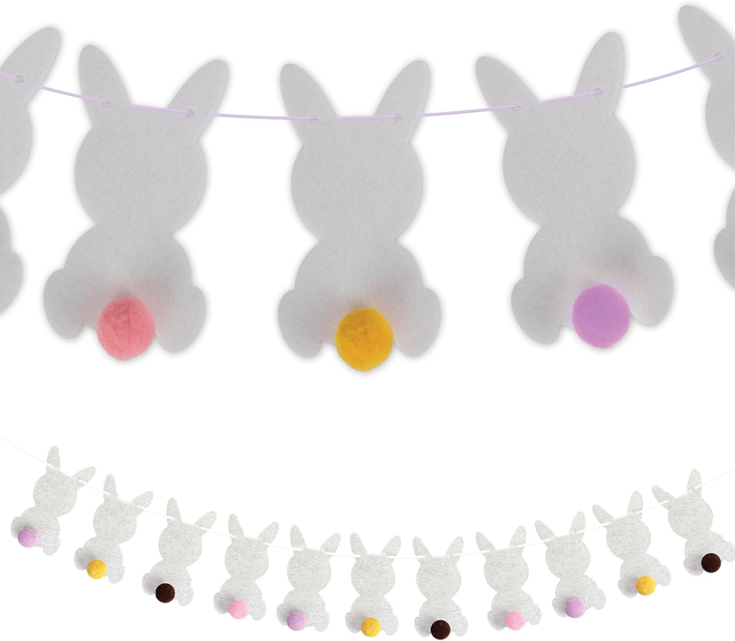 Easter Bunny Garland - Easter Decorations Set with 10 Felt Rabbits, 9 Feet of Ribbon, and Needle for Stringing - Easter Bunny Decorations for the Home