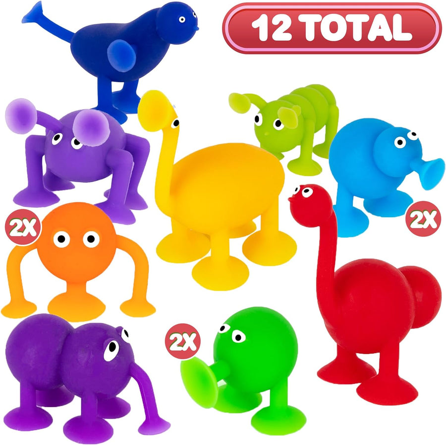 Suction Creature Bath Toys for Kids - Set of 12 Suction Cup Toys - Mold Free Bath Toys in Assorted Colors and Shapes