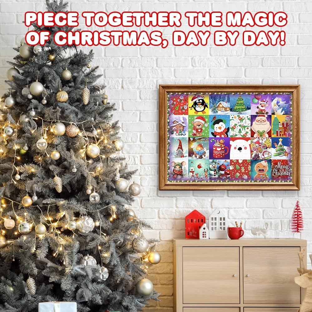 Christmas Advent Calendar Puzzle 2024-1000 PC Christmas Advent Jigsaw Puzzle with 24 Day Countdown to Christmas - Kids Holiday Puzzle Advent Calendar 2024