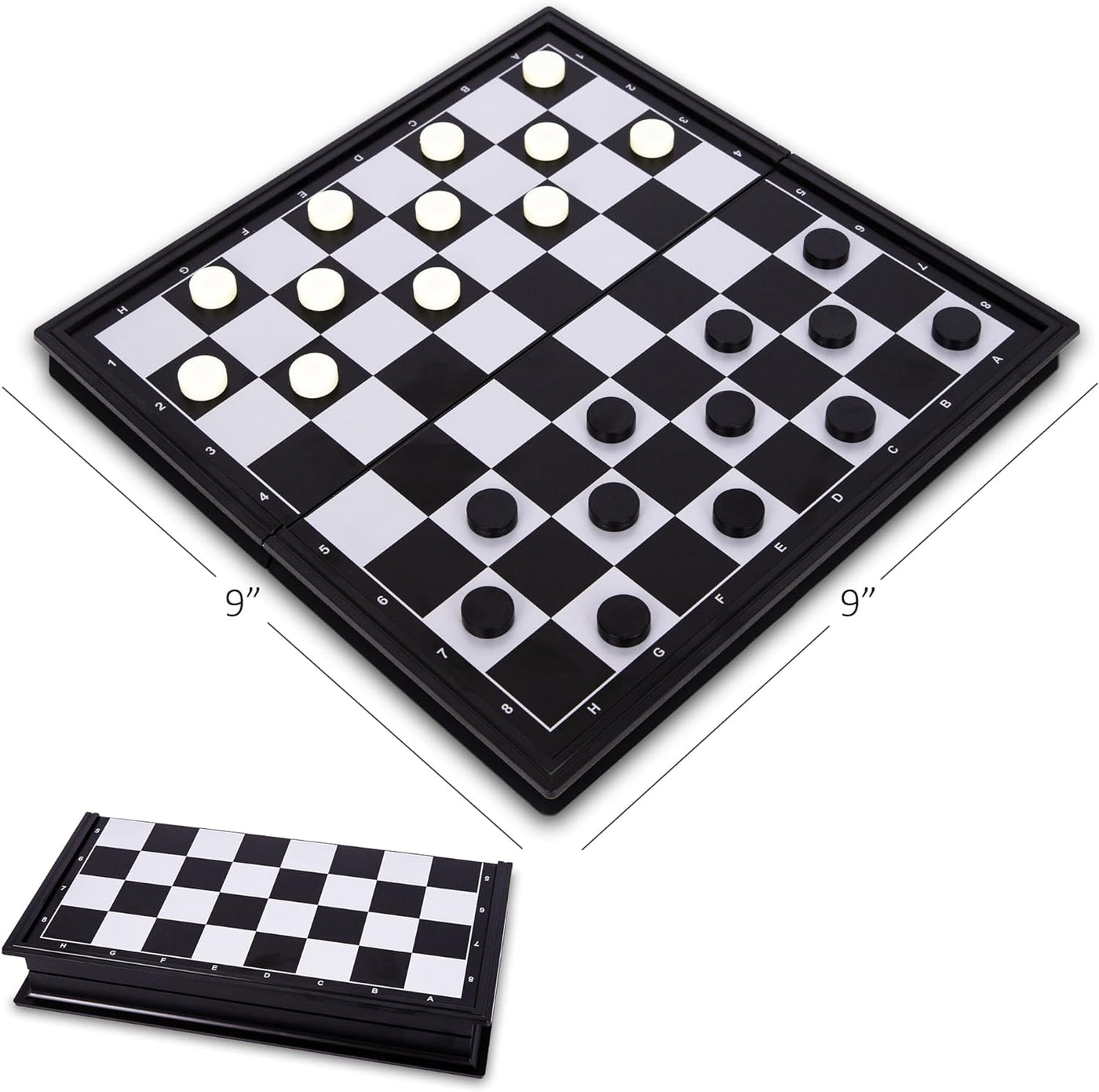 3 in 1 Magnetic Travel Chess Set - Portable Chess, Checkers, Backgammon Set - 9 Inch Magnetic Chess Board for Road Trips