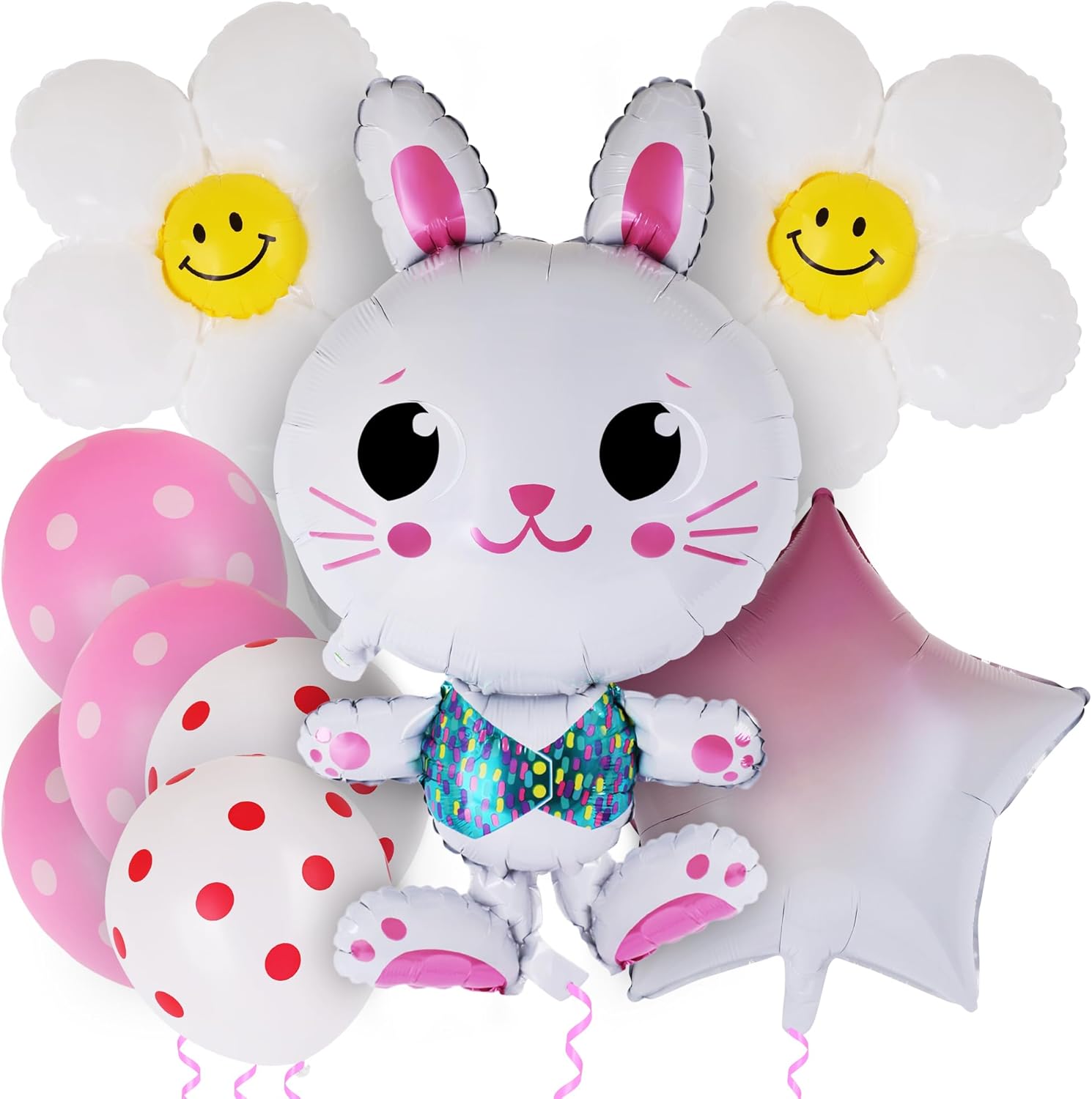 Easter Balloon Set - 8 Pieces - Easter Decorations with Bunny, Daisy, Star, and Polka Dot Designs - Cute Party Supplies - Easy to Inflate Bunny Balloon Kit