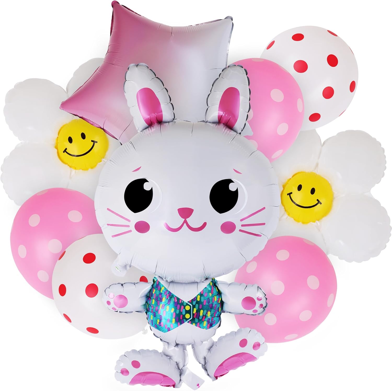 Easter Balloon Set - 8 Pieces - Easter Decorations with Bunny, Daisy, Star, and Polka Dot Designs - Cute Party Supplies - Easy to Inflate Bunny Balloon Kit