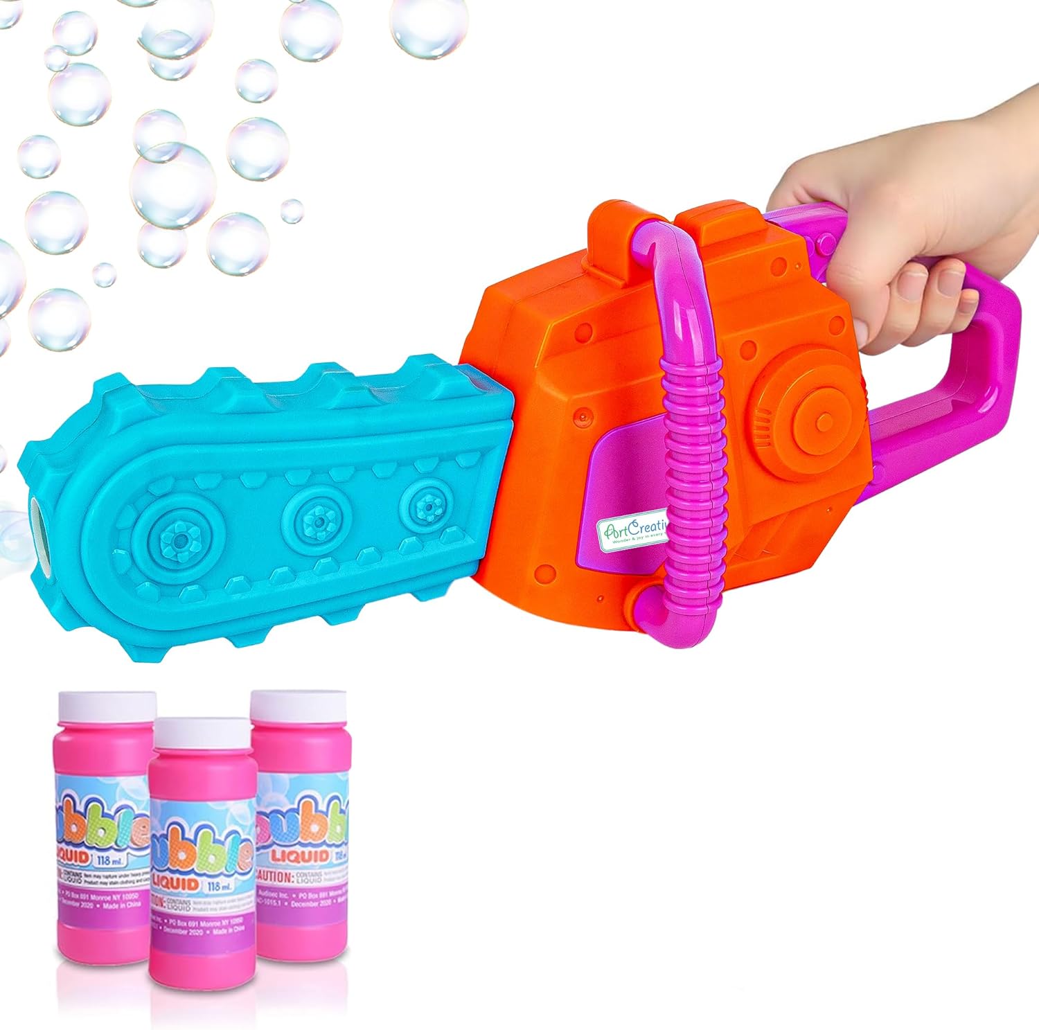 Bubble Chainsaw for Kids, Electronic Bubble Blower Machine with Bubble Solution Included, Bubble Machine with Realistic Sound, Outdoor Pretend Play Landscaping Toy for Kids Blue