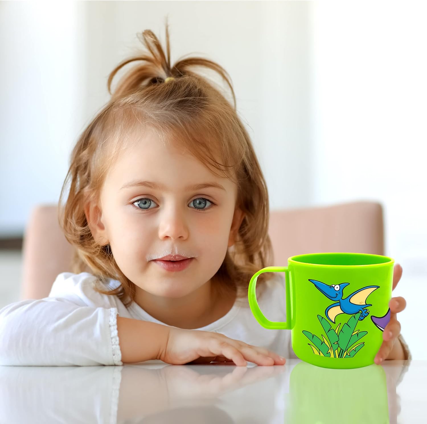 Dinosaur Mugs for Kids, Plastic Dino Cups, Set of 4 - Assorted Colors & Designs