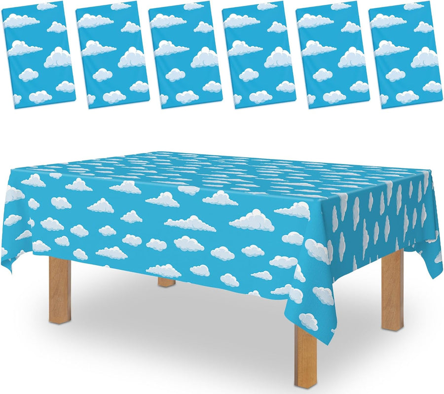 Cloud Tablecloth - 6 Pack Cloud Decorations - 58” x 108” Cloud Table Cover
