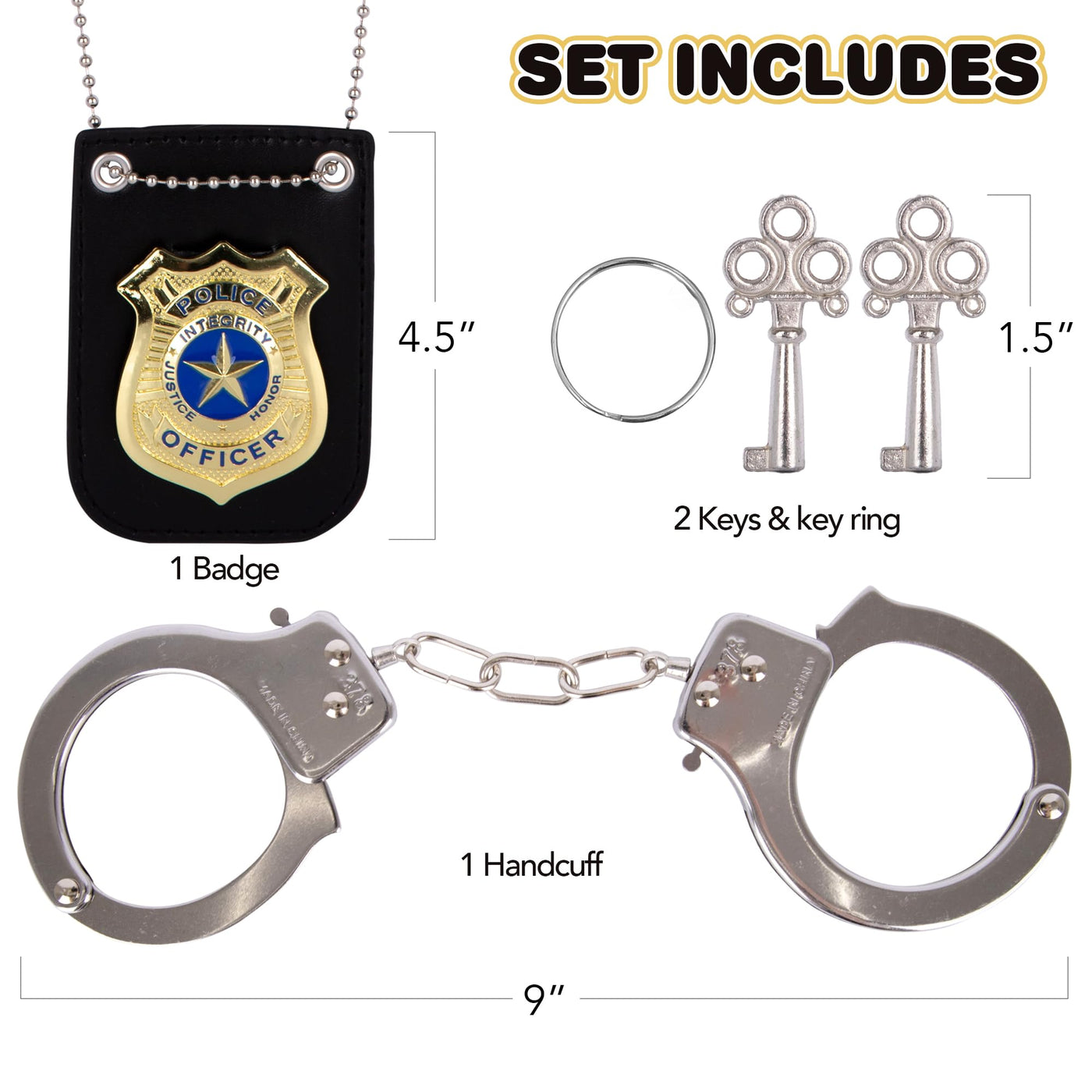 Police Badge and Toy Handcuffs - Imagination Sparking Police Toys for Kids - Detective Badge with Clip and Chain