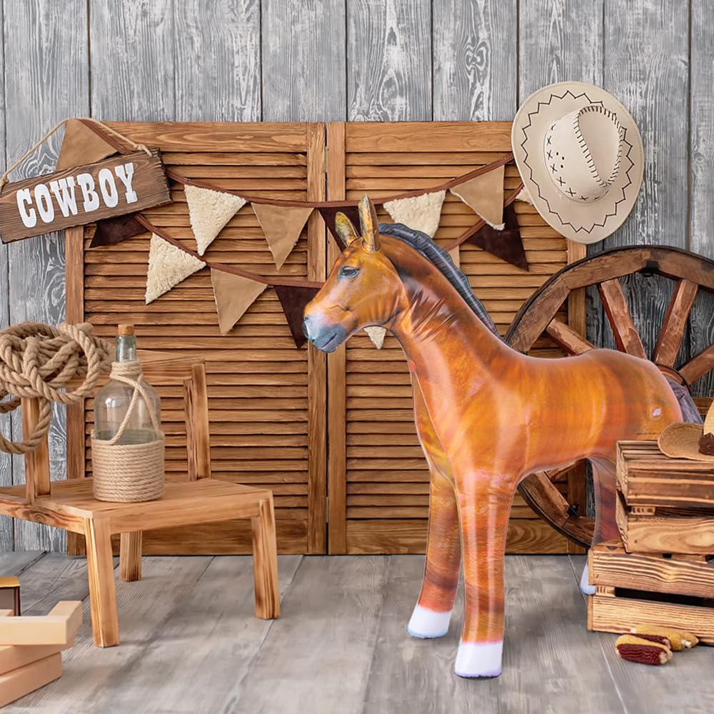 Inflatable Horse Party Decoration - 1 Piece - 38 Inch Blow Up Horse in Brown and Black - Western Themed Party Supplies