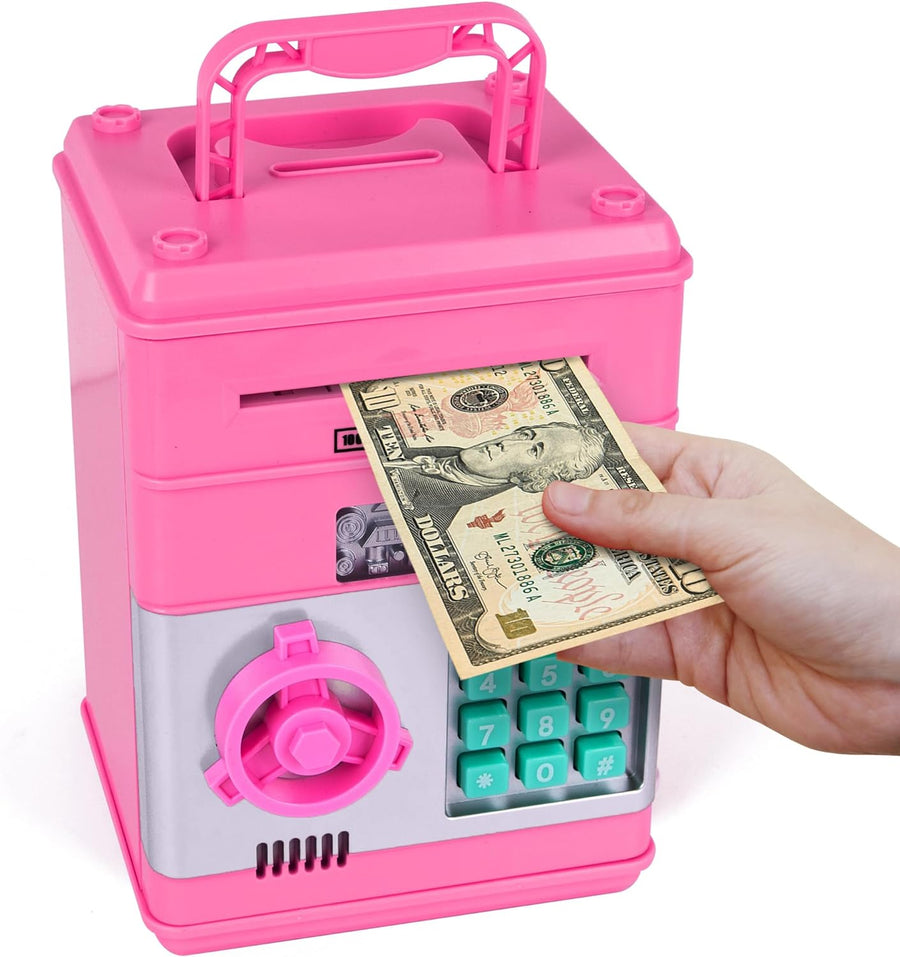 ATM Piggy Bank for Kids - Pink Piggy Bank for Girls - Passcode Protected Electric Piggy Bank - Cool Kids ATM Machine for Early Savings