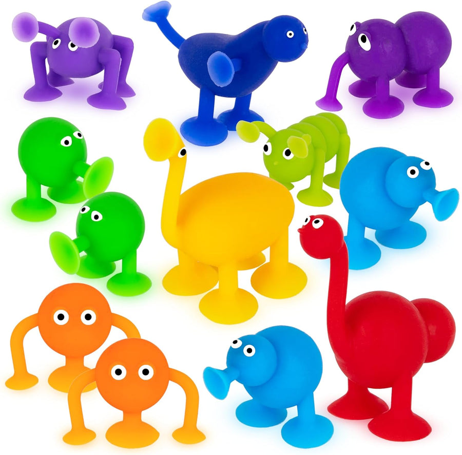 Suction Creature Bath Toys for Kids - Set of 12 Suction Cup Toys - Mold Free Bath Toys in Assorted Colors and Shapes