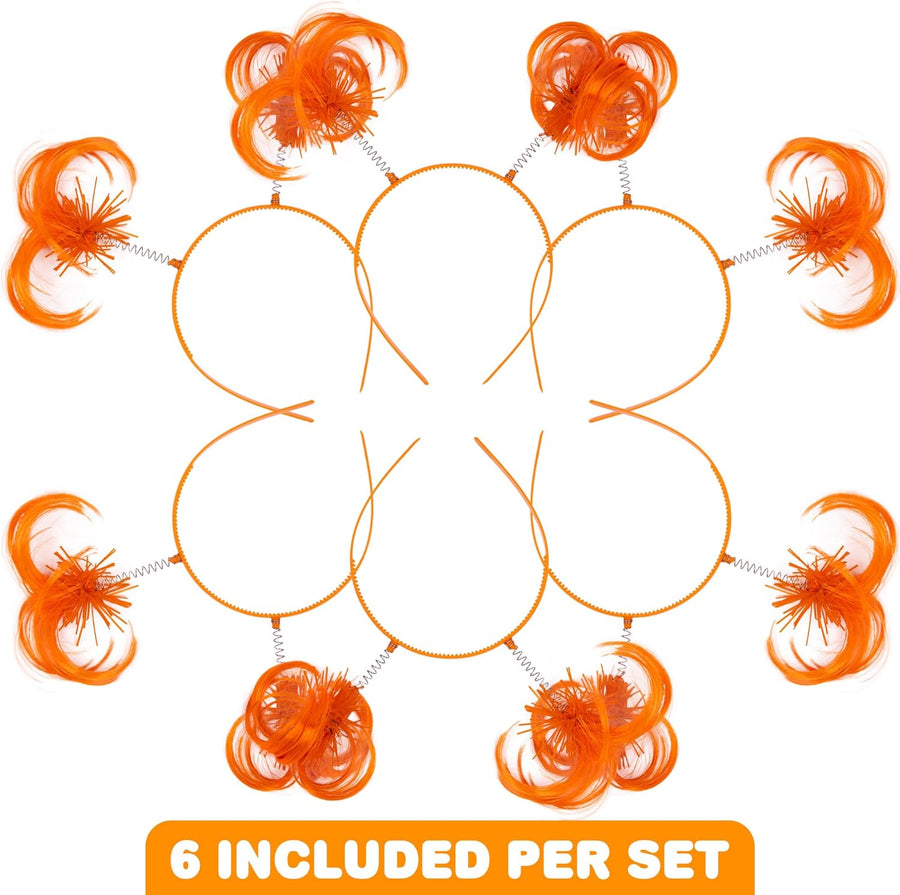 Orange Ponytail Headbands for Kids - Set of 6 Head Boppers - Cute Tinsel Headband for Girls with Bopper Springs