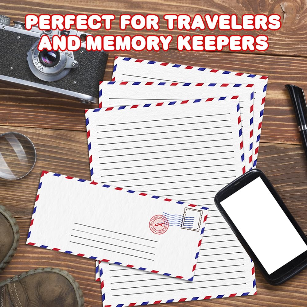 Vintage Stationery Paper and Envelopes Set - 50 Double Sided Airmail Sheets and 50 Envelopes - Pen Pal Stationery Letters and Envelopes with Air Mail Design - Vintage Letter Writing Kit