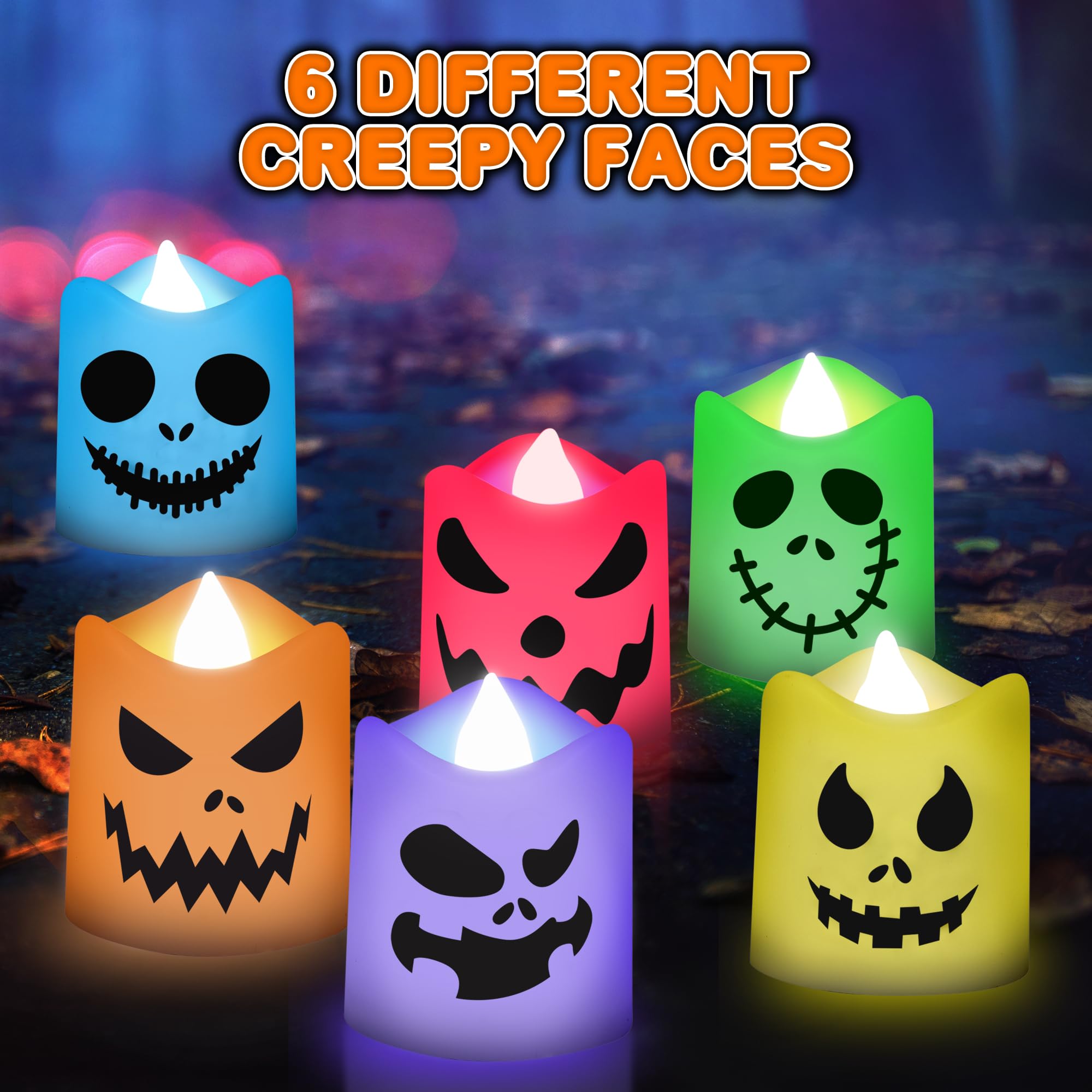 Flameless Halloween LED Candles - Set of 6 Halloween Flameless Candles - Battery Operated Halloween LED Votive Candles with Remote, Timer, and 12 Colors