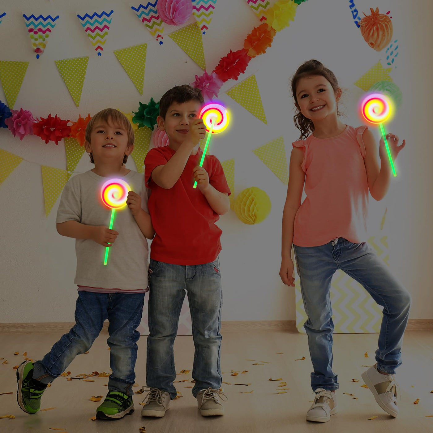 Kids Glow Stick Lollipop Spinner Wands - Set of 12 Light Up Spinning Toys - Glow Stick Wands That Double as Gyro Top Spinners