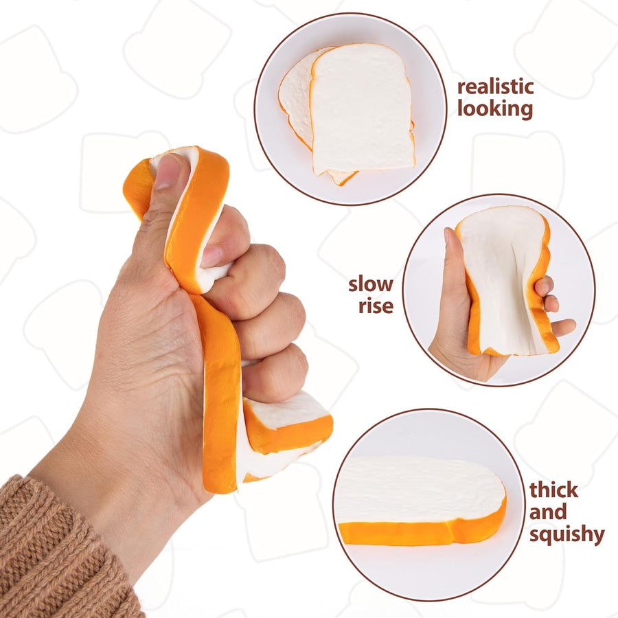 NOVU Squish Sliced Bread - Pack of 2 - Soft, Slow Rising Bread Shape Sensory Fidget Toys for Kids and Adult for Stress and Anxiety - Tricky Funny Squeeze Toy Gift - Fake Bread Stress Toy