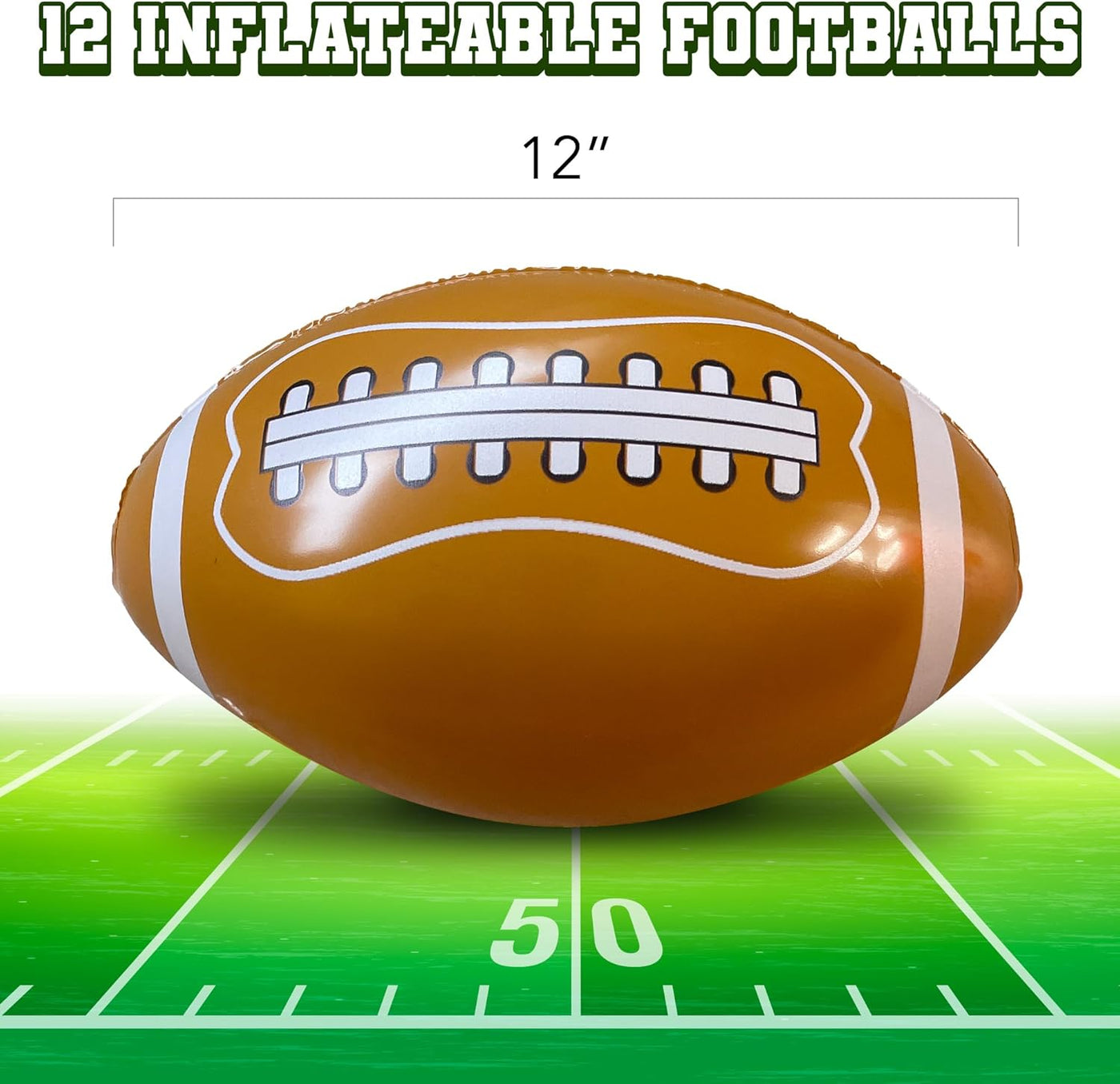 12 Pcs Inflatable Football for Football Party Decorations - Inflatable Blow Up Footballs with Touch Down Design - 12 Inches Long