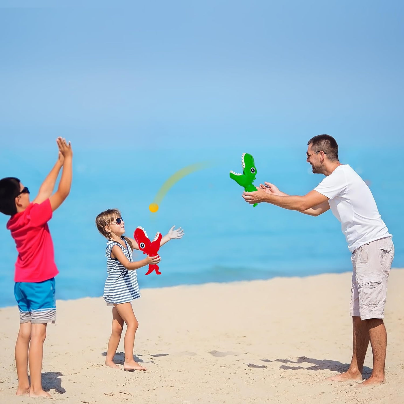 Dinosaur Pop and Catch Game - Dino Pop and Catch Toy with 2 Catch Cup Launchers and 6 Balls - Press Trigger to Pop Out The Ball