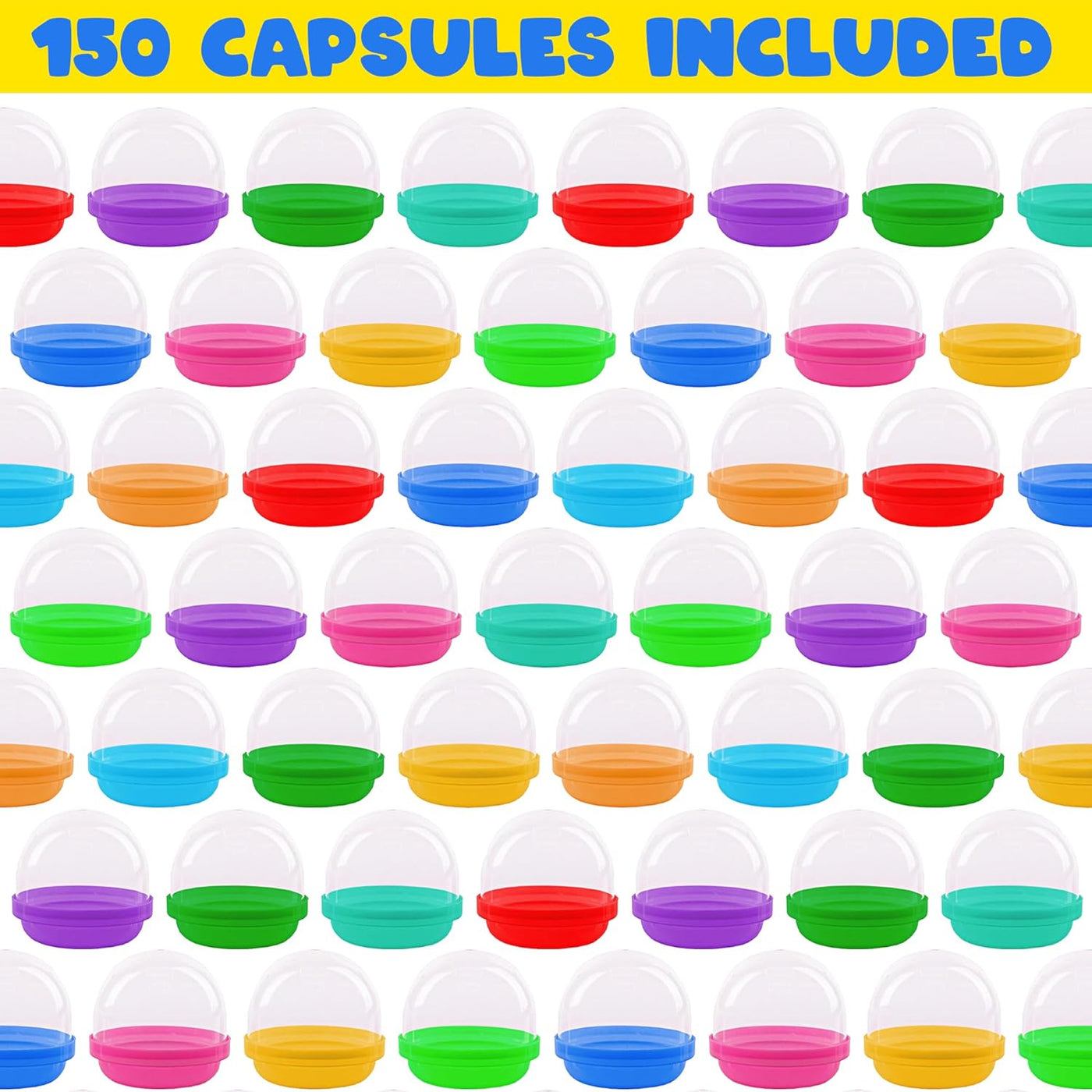 2" Capsules with Colored Lids, Set of 150, Small Containers for Mini Toys, Gifts, Jewelry, and Trinkets, Colorful Birthday Party Decorations, Goodie Bag Fillers for Boys and Girls