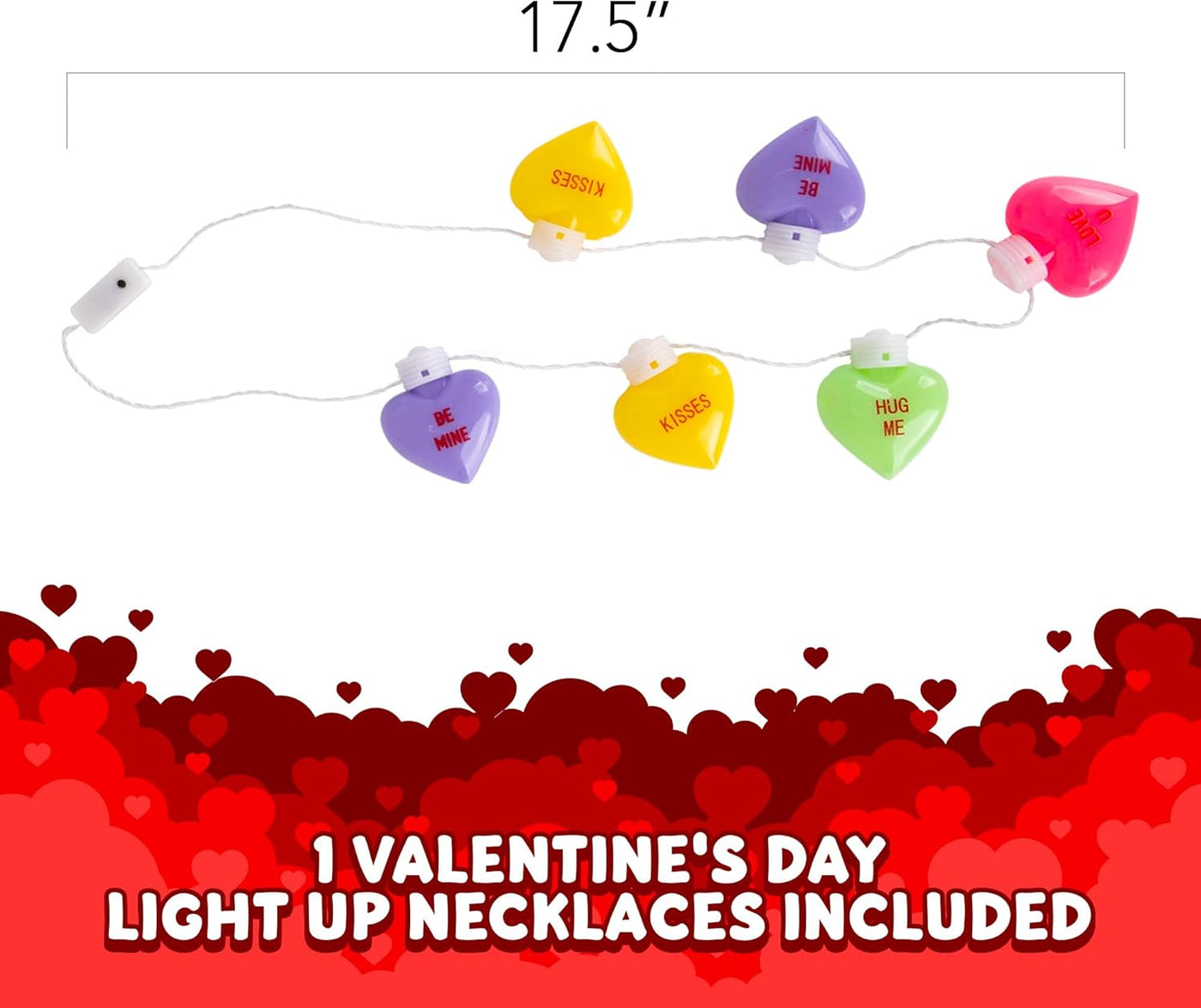 Valentines Day Light Up Necklace - Jumbo Heart Necklace with Cute Sayings - Lights Up in Multiple Colors - Heart Shaped LED Necklace for Girls and Boys