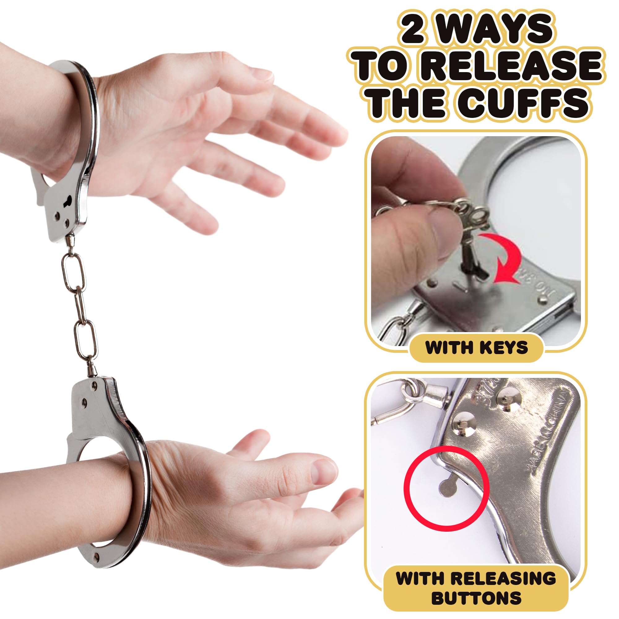 Police Badge and Toy Handcuffs - Imagination Sparking Police Toys for Kids - Detective Badge with Clip and Chain