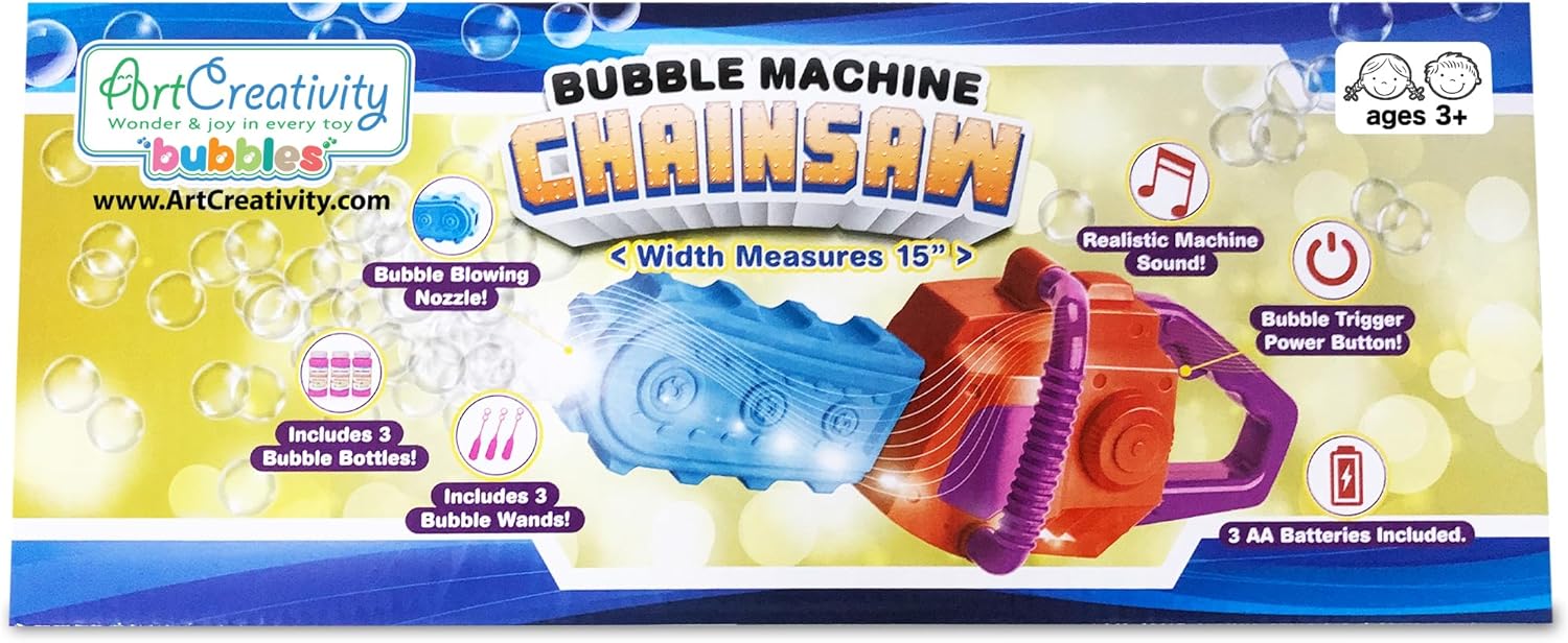 Bubble Chainsaw for Kids, Electronic Bubble Blower Machine with Bubble Solution Included, Bubble Machine with Realistic Sound, Outdoor Pretend Play Landscaping Toy for Kids Blue