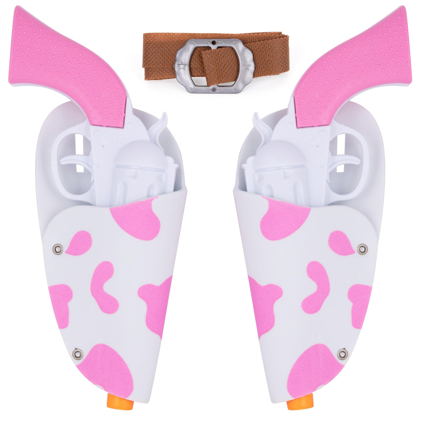 Pink Cowgirl Holster and Western Toy Gun Set - Pink Toy Gun with Holster for Girls Cowgirl Costume, 2 Gun Toys, and Brown Western Belt