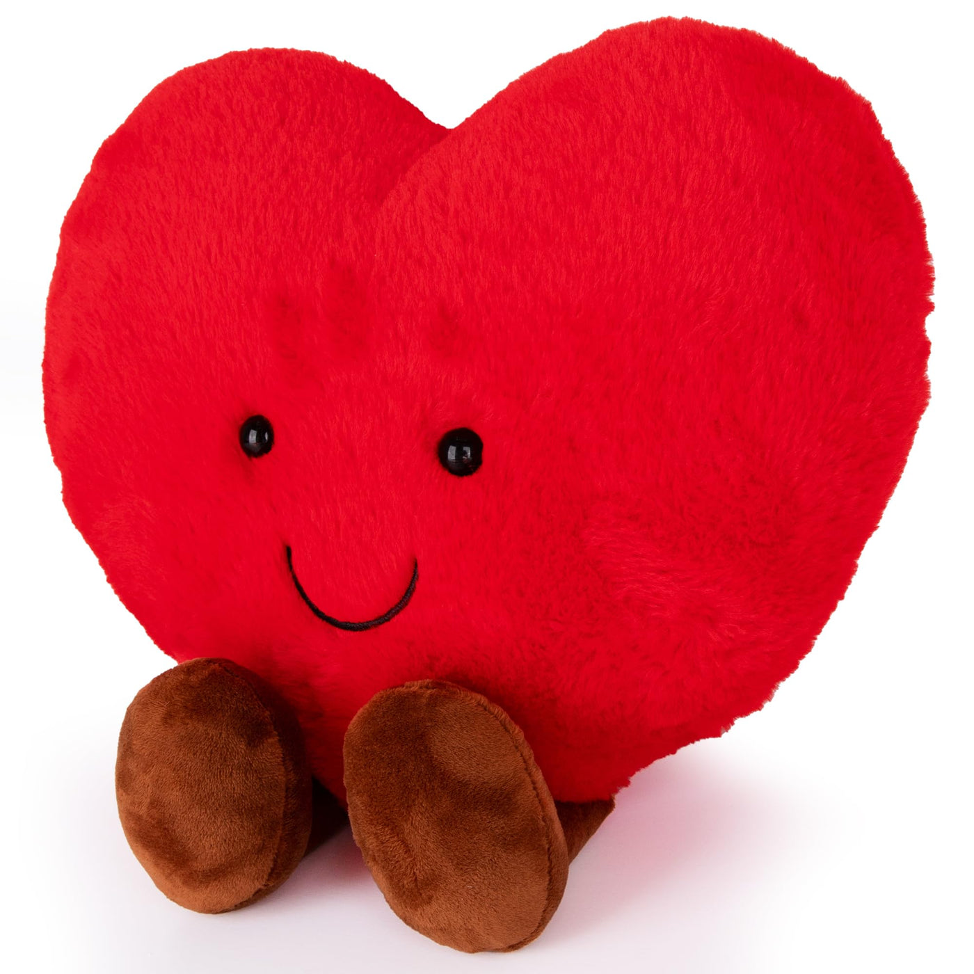 Large Valentines Plush Heart - Cute Love Heart Plush Toy with Smile and Little Brown Feet - Stuffed Love Heart Toy - Decorations and Valentines Gifts for Girlfriend, Wife, Boyfriend