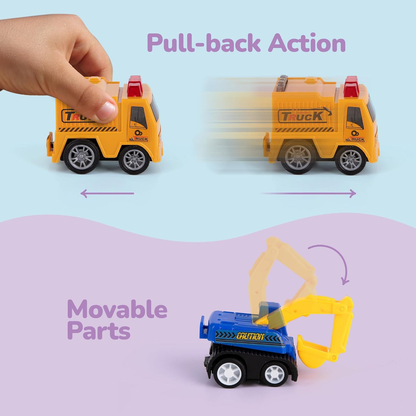 Pre Filled Easter Eggs with Vehicles Inside - Set of 12 - Colorful Surprise Eggs for Kids with Pullback Construction Truck Toys - Easter Egg Hunt Supplies