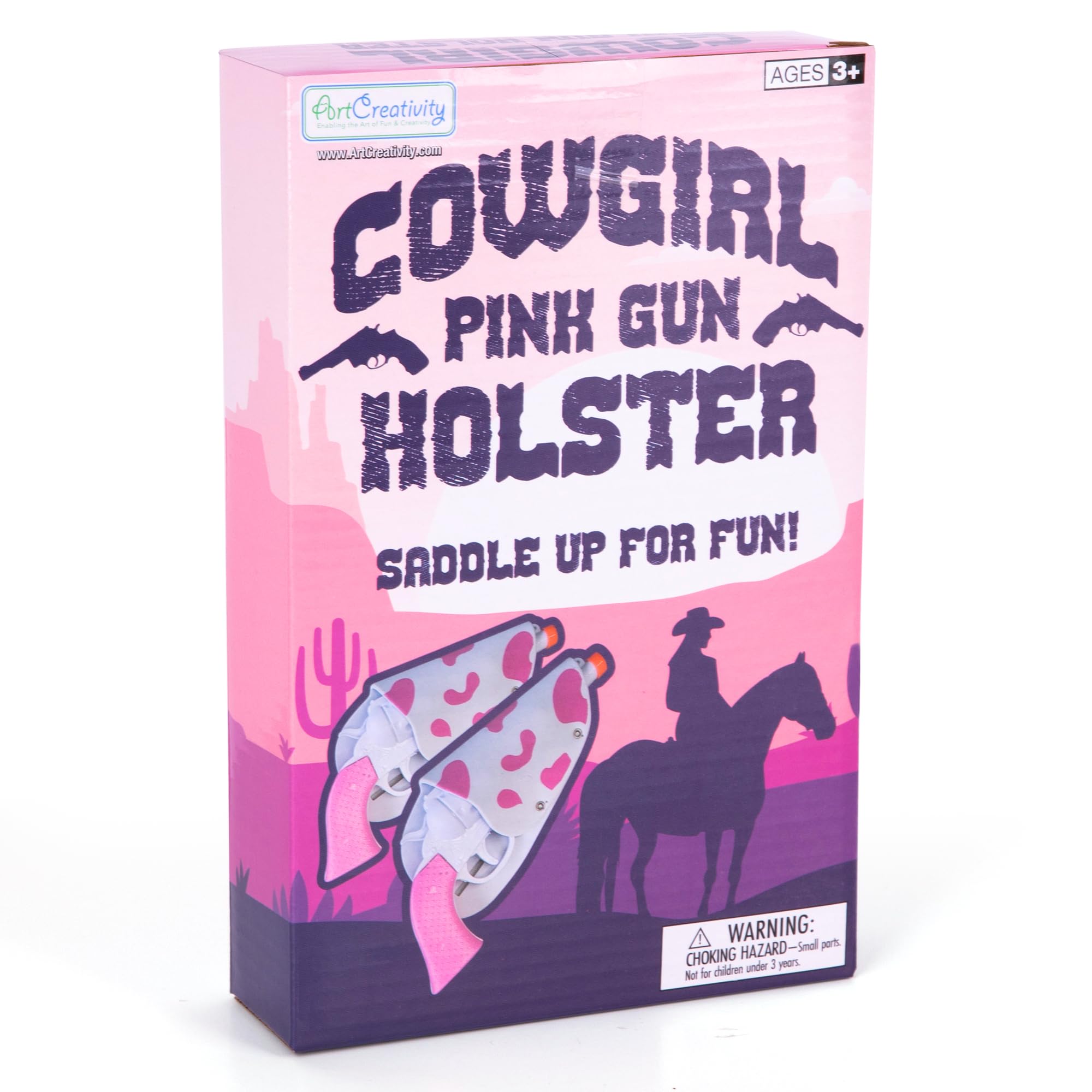 Pink Cowgirl Holster and Western Toy Gun Set - Pink Toy Gun with Holster for Girls Cowgirl Costume, 2 Gun Toys, and Brown Western Belt