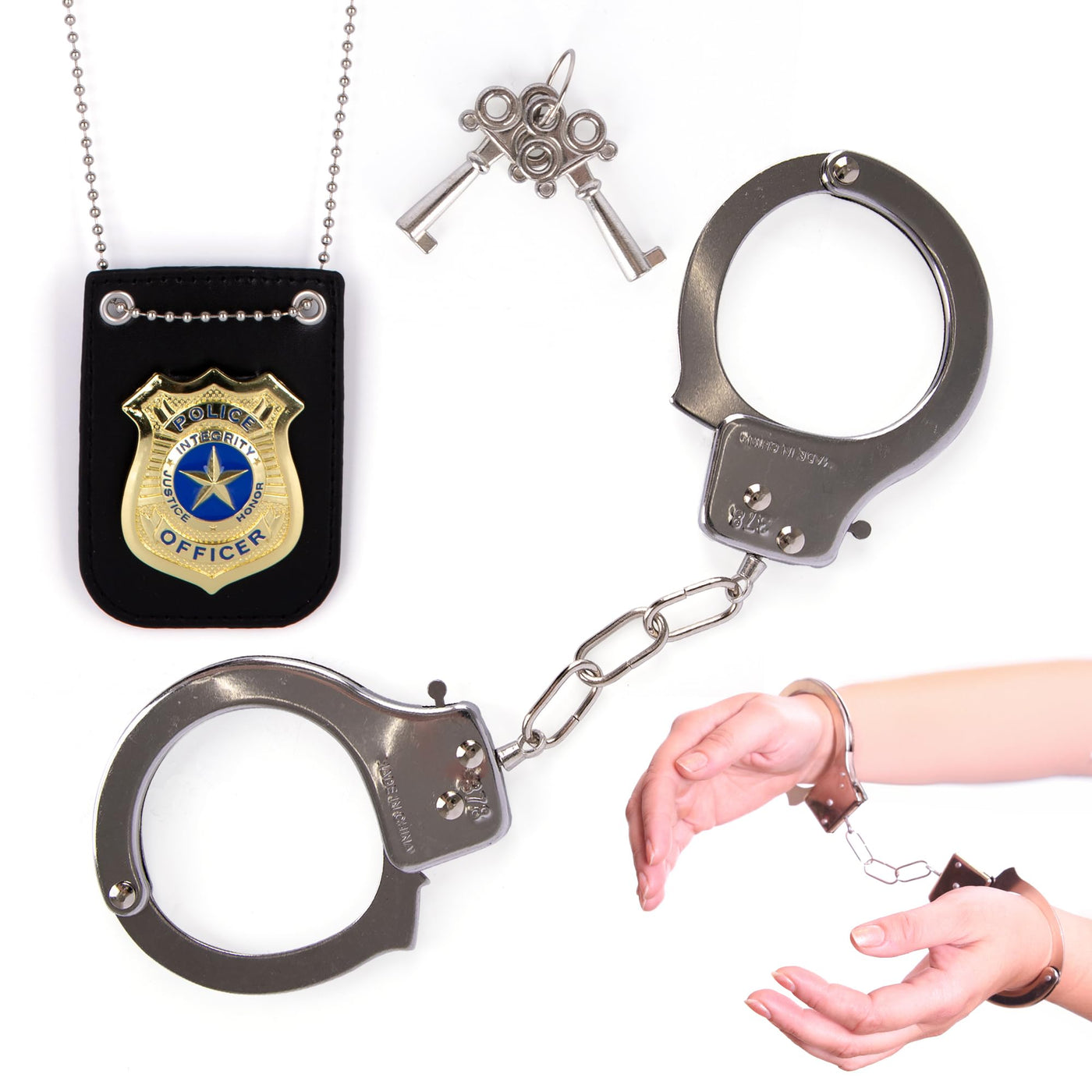 Police Badge and Toy Handcuffs - Imagination Sparking Police Toys for Kids - Detective Badge with Clip and Chain