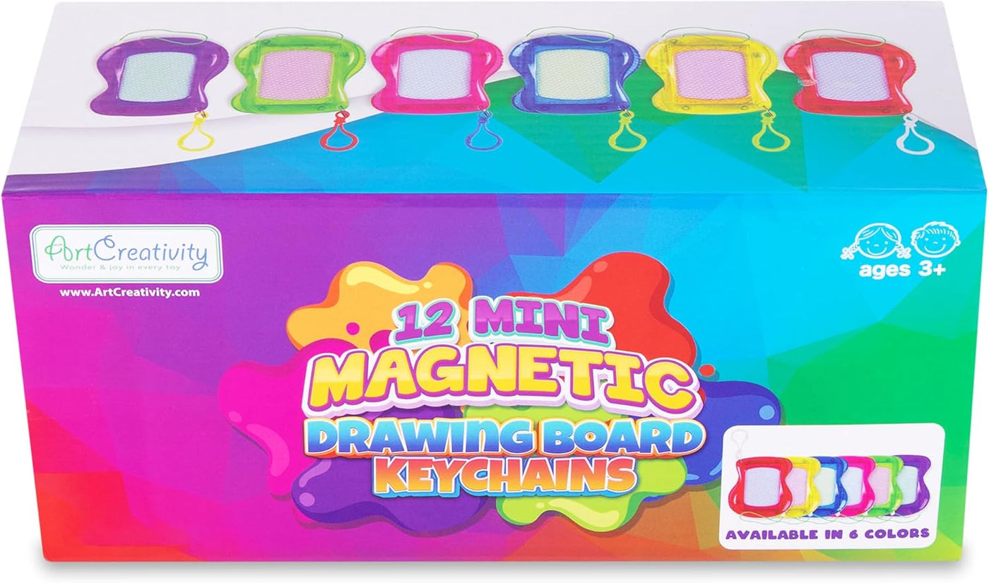 Mini Magnetic Drawing Boards - Set of 12 Mini Doodle Boards - Kids Erasable Magnetic Drawing Boards with Zip Tie Keychain Boost Creativity, Fine Motor Skills - Keychain Party Favors
