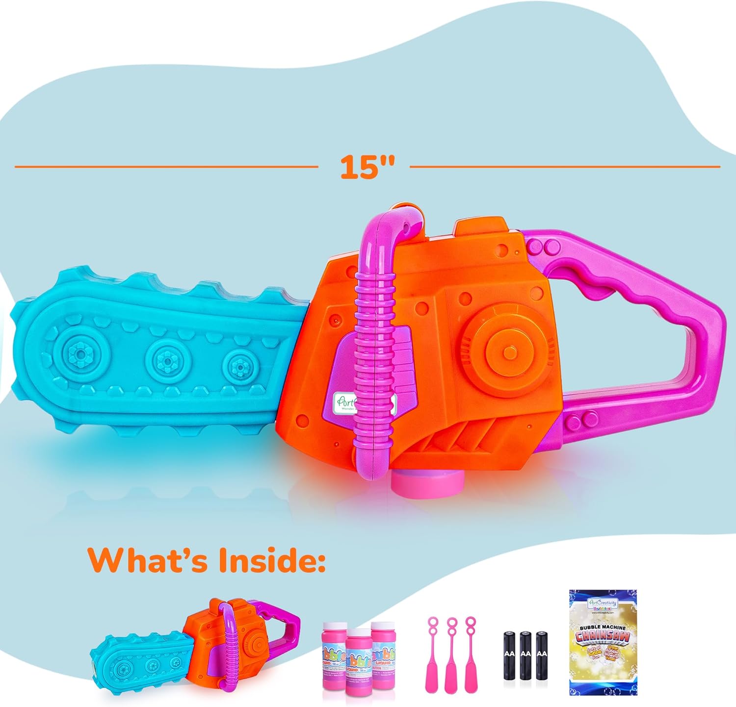 Bubble Chainsaw for Kids, Electronic Bubble Blower Machine with Bubble Solution Included, Bubble Machine with Realistic Sound, Outdoor Pretend Play Landscaping Toy for Kids Blue