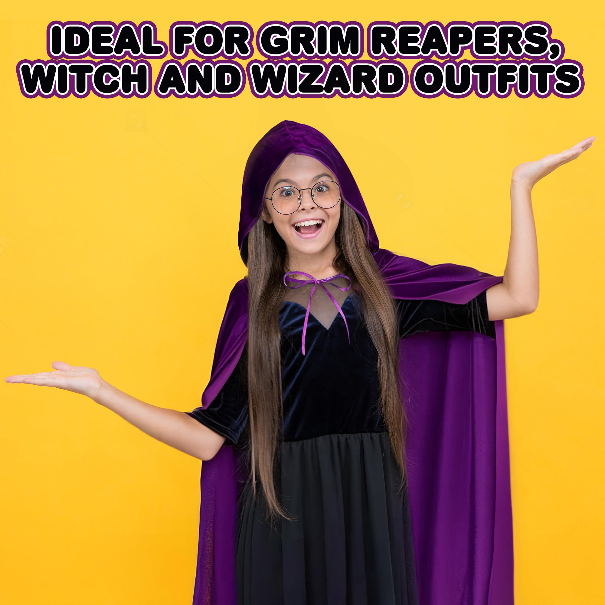 Velvet Purple Hooded Cloak for Kids - 3ft Long Kids Cloak - Dark Purple Cape with Hood and String Closure - Vampire Cape for Kids