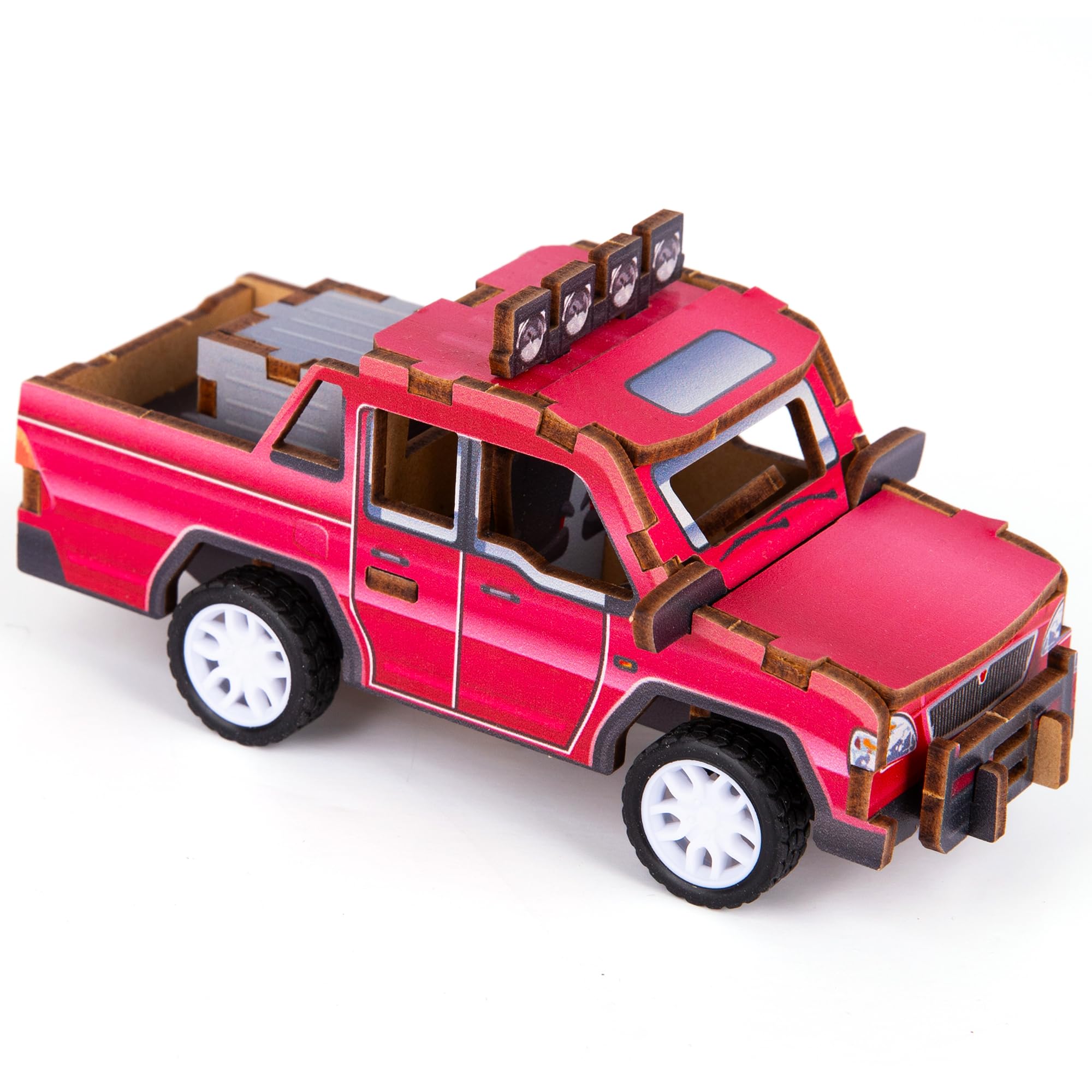 3D Puzzle Car Toy (Bus) - Wooden Car Building Kit for Kids - STEM Wood Building Kit with Pullback Mechanism - Wooden Puzzle Model Car Kit