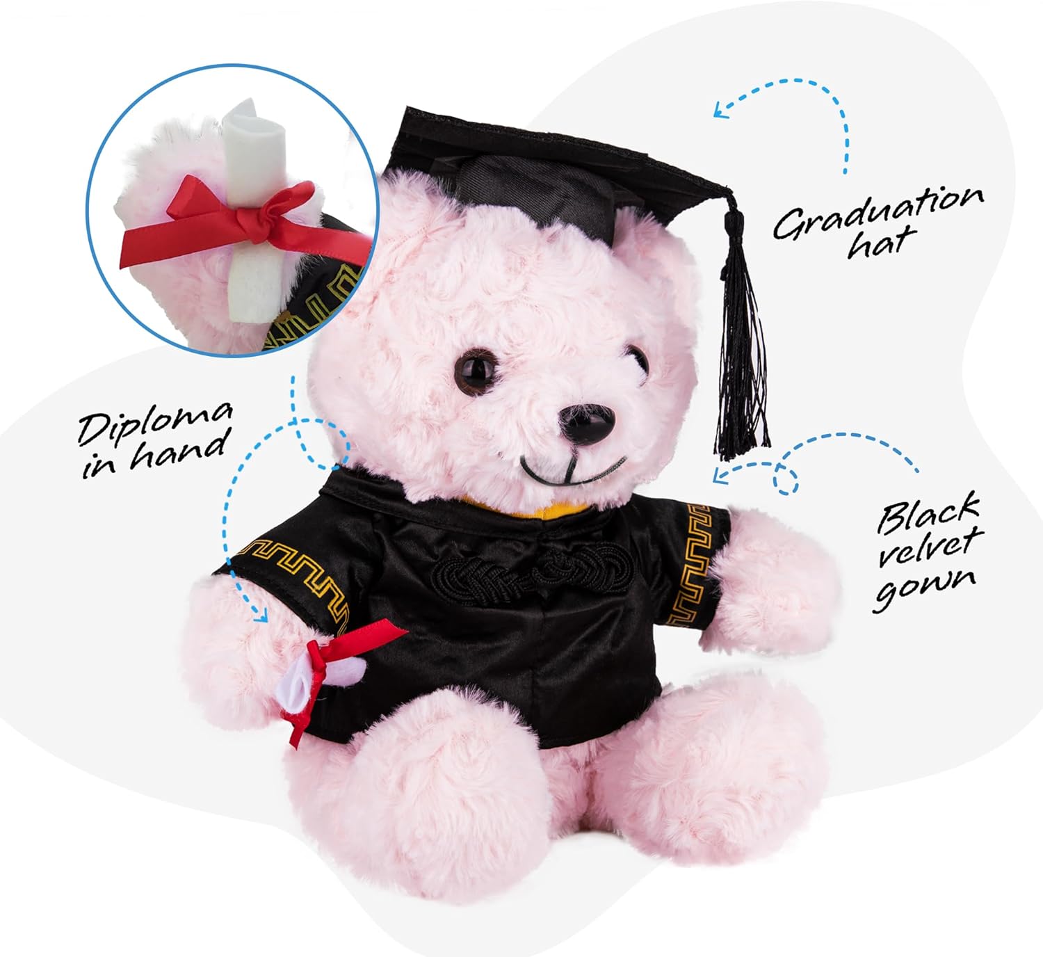 Graduation Pink Teddy Bear - 10 Inches - Cute Plush Bear with Hat, Gown, Sash, and Diploma - Birthday, Kindergarten & Preschool Graduation Gift for Girls - Adorable Stuffed Animal