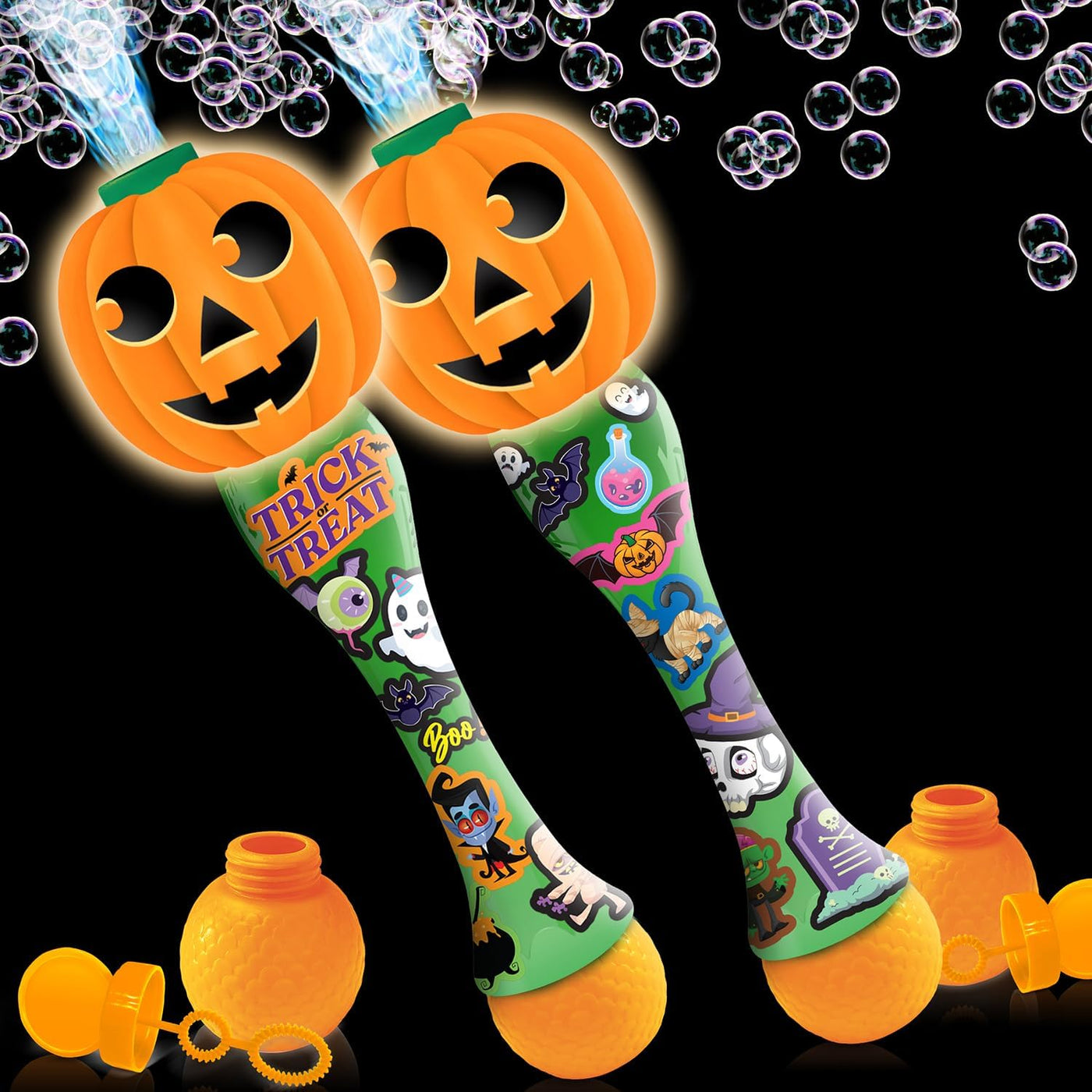 Halloween Bubble Wand for Kids, 14" Light Up Pumpkin Bubble Wand
