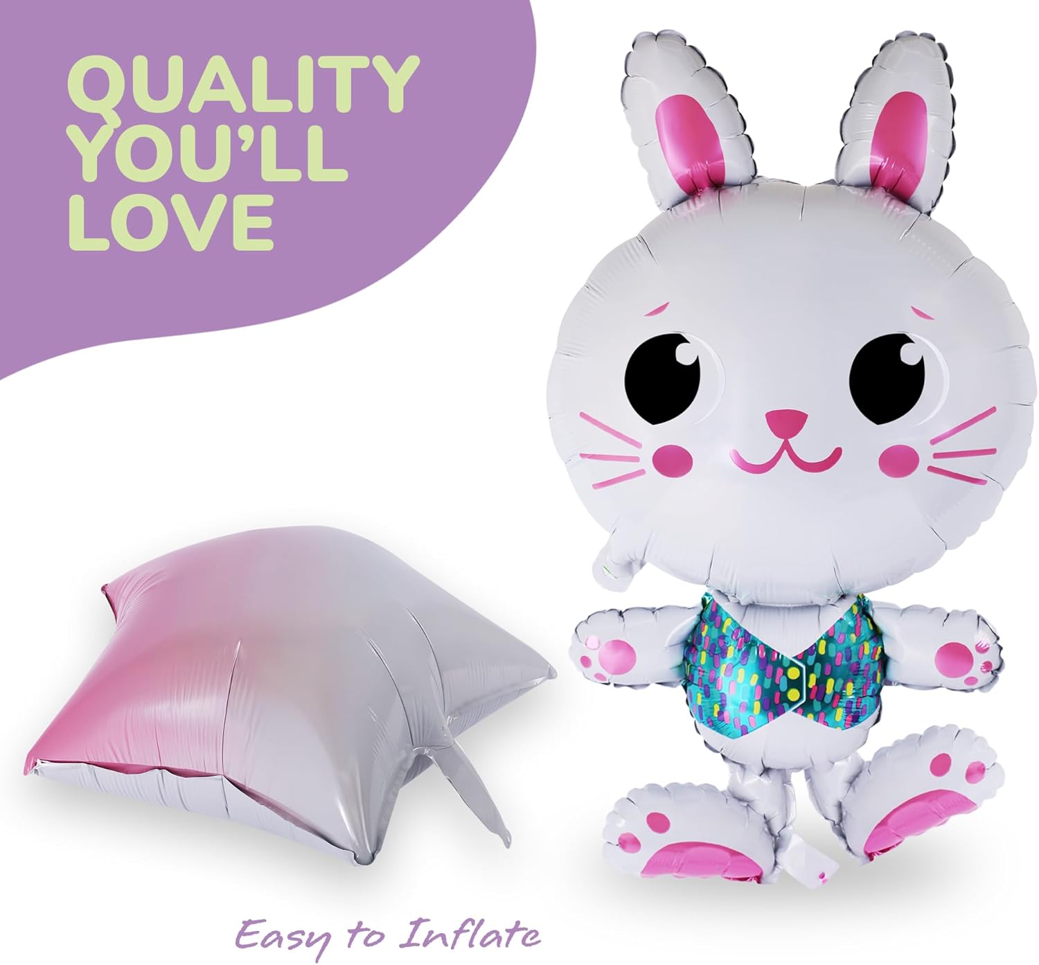 Easter Balloon Set - 8 Pieces - Easter Decorations with Bunny, Daisy, Star, and Polka Dot Designs - Cute Party Supplies - Easy to Inflate Bunny Balloon Kit